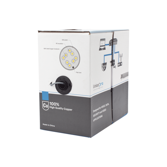 Bobina de cable de 305 m, ( 1000 ft ), Cat5e, alto desempeÃ±o, de color Gris, UL, para aplicaciones en video vigilancia, redes de datos. Uso Interior