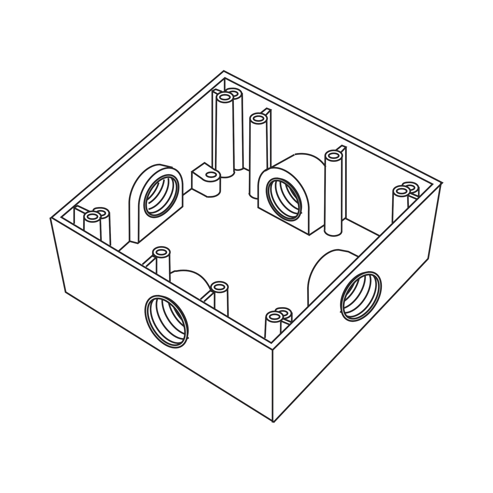 Caja Cuadrada de 3/4" (19.05 mm) a Prueba de Intemperie/ Cuenta con 4 bocas.