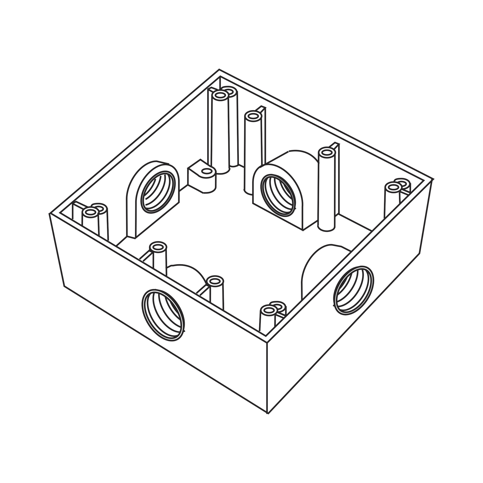 Caja Cuadrada de 3/4" (19.05 mm) a Prueba de Intemperie/ Cuenta con 4 bocas.