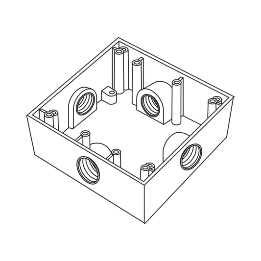 Caja Cuadrada de 3/4" (19.05 mm) a Prueba de Intemperie/ Cuenta con 4 bocas.