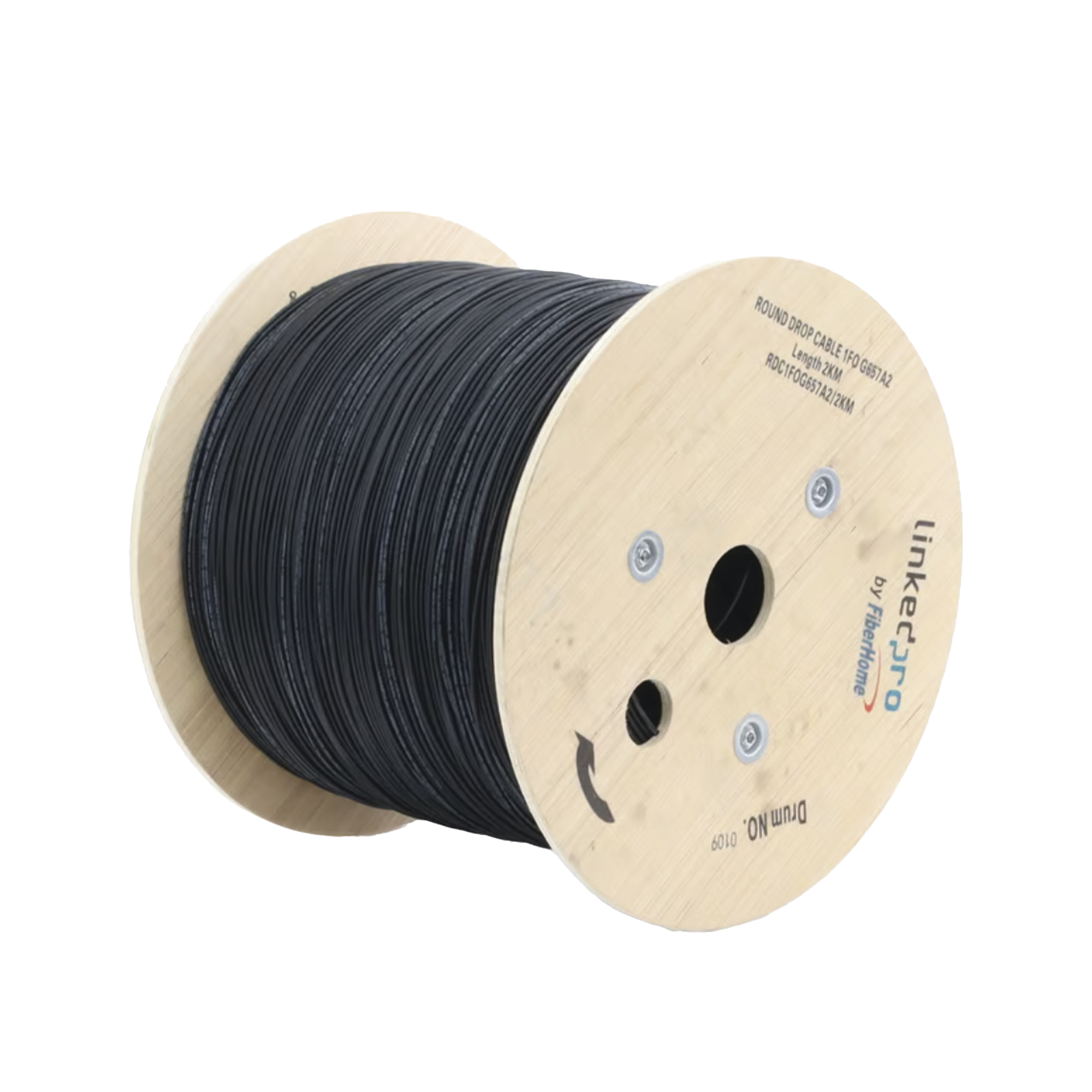 Carrete de 2 km de Fibra Ãptica AÃ©rea Tipo Drop Redonda (Figura 0) G.657A2, Monomodo, 1 hilo, forro de 3 mm