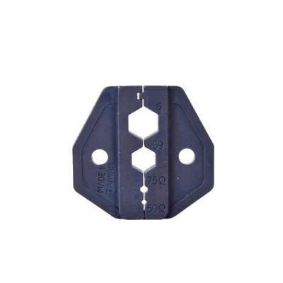 Mordaza para Plegar Conectores de Anillo en RG-6/U, RG-59/U, con tamaÃ±os 0.324", 0.255", 0.068" y 0.042".