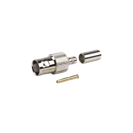 Conector BNC Hembra de Anillo para Cables RG-8/X, LMR-240, 9258, NÃ­quel/ Oro/ Delrin.