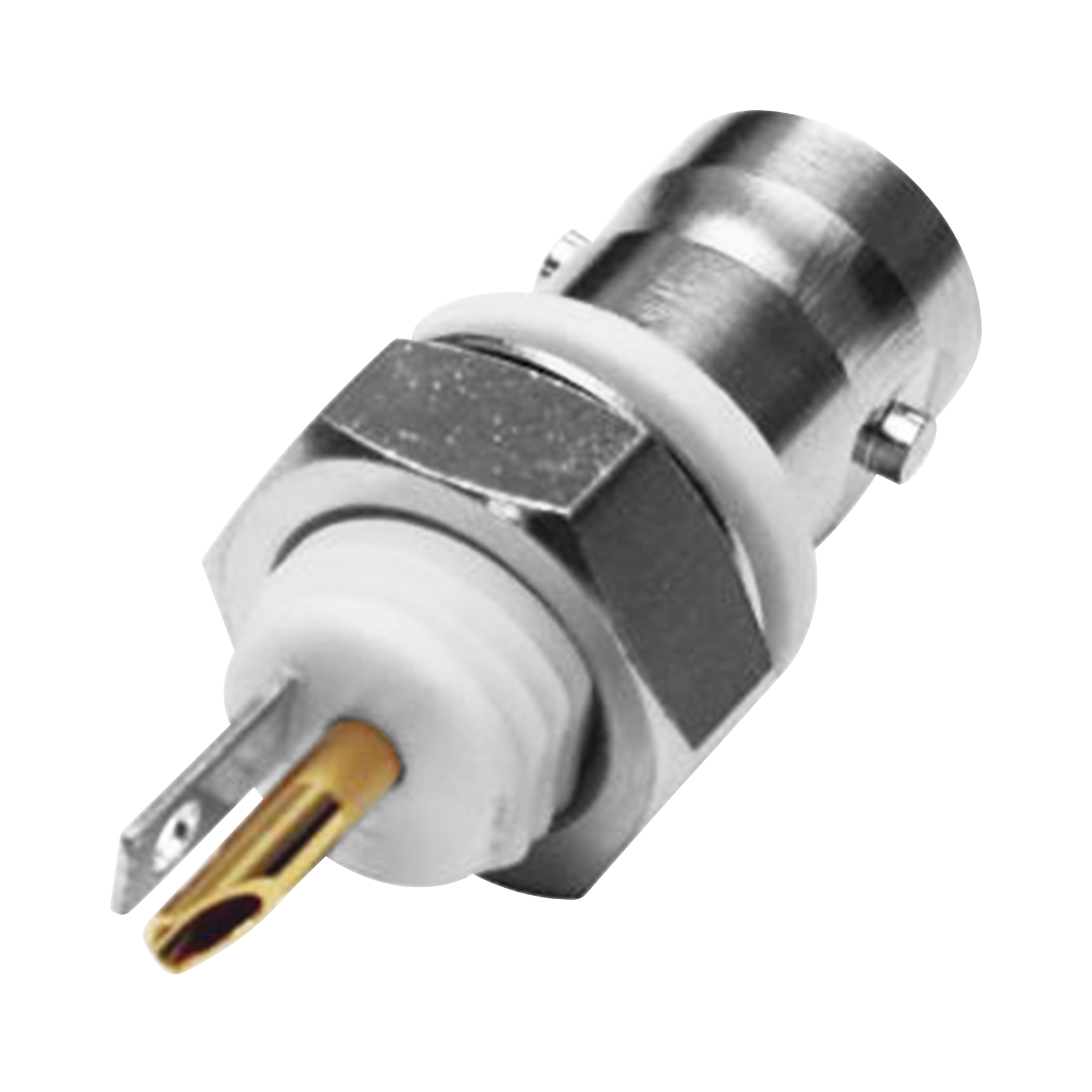 Conector BNC Hembra Aislado para Montaje en Panel Frontal en D-Plano, Soldable para Grupo I, NÃ­quel/ Oro/ TeflÃ³n.