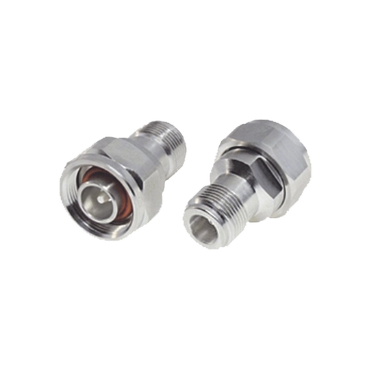 Adaptador en LÃ­nea, de N Hembra a (Mini) DIN 4.1-9.5 Macho, PIM -155 dBc, Bronce Blanco/ Plata/ TeflÃ³n.