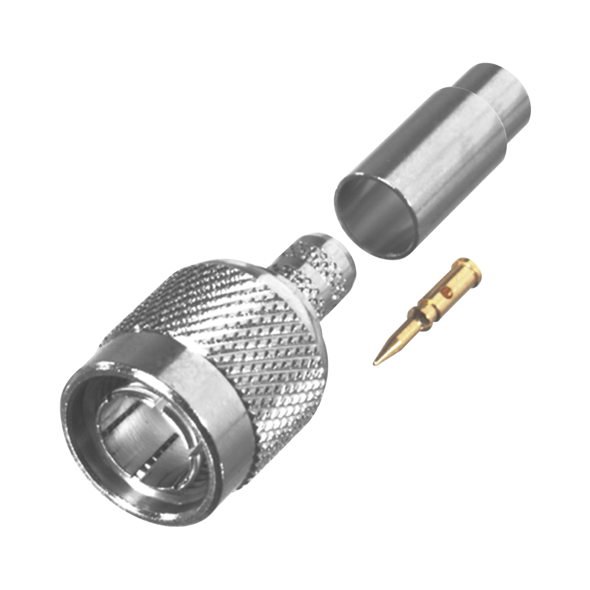 Conector TNC Macho en 75 Ohm, de Anillo Plegable para Cable RG-59/U, AWG 20, NÃ­quel/ Oro/ TeflÃ³n.â??