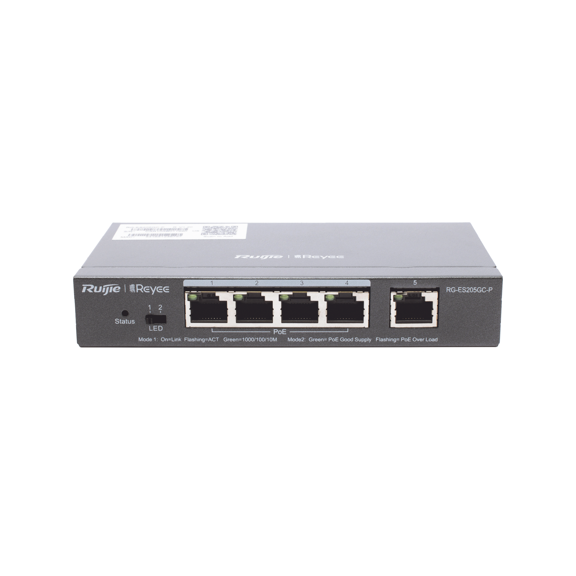 Switch Administrable PoE con 5 puertos Gigabit, 4 PoE 802.3af/at, gestiÃ³n gratuita desde la nube, 54w