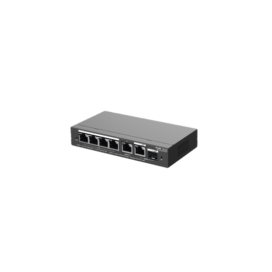 Switch Administrable con 4 puertos Gigabit PoE, 2 Uplink Gigabit y 1 Uplink Gigabit para Fibra SFP en combo, gestiÃ³n gratuita desde la nube