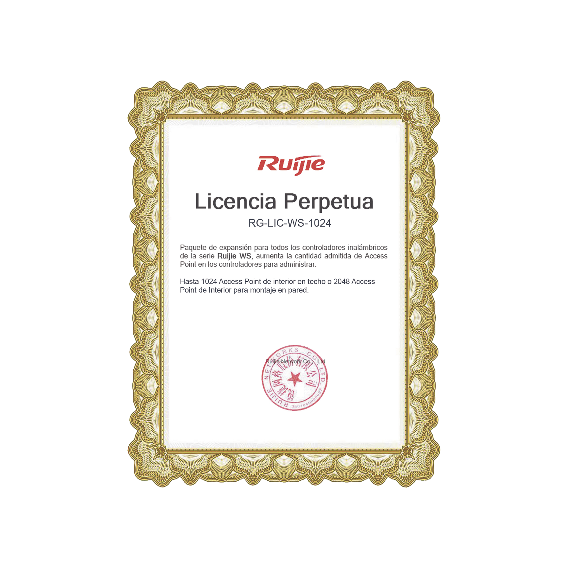 Paquete de expansiÃ³n para controladores inalÃ¡mbricos serie Ruijie WS hasta 1024 APs interior en techo o 2048 APs interior montaje en pared.
