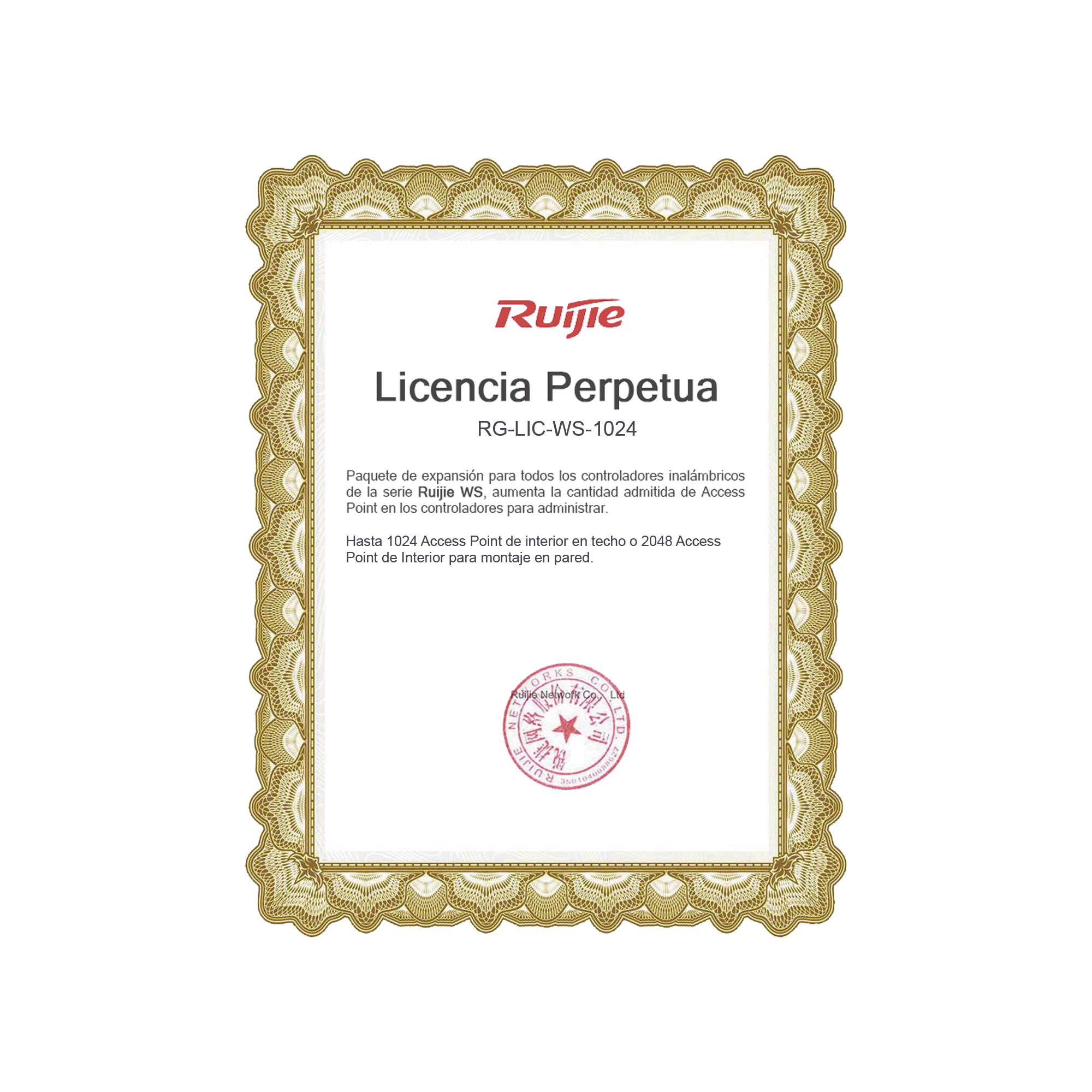 Paquete de expansiÃ³n para controladores inalÃ¡mbricos serie Ruijie WS hasta 1024 APs interior en techo o 2048 APs interior montaje en pared.