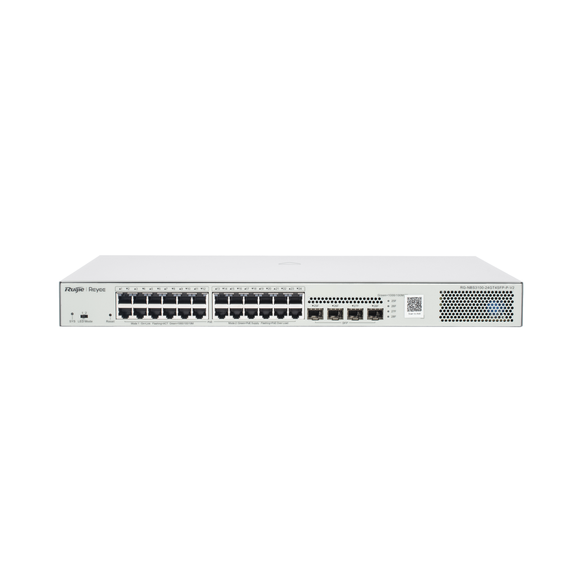 Switch Administrable L2 PoE+ hasta 370W, 24 Puertos Eth 1G, 4 puertos SFP 1G, AdministraciÃ³n Remota en la Nube.
