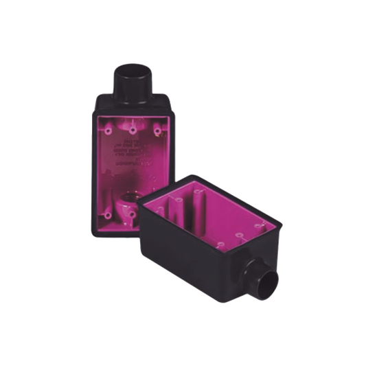 Caja Rectangular de 3/4" / 1 Entrada / Con Recubrimiento exterior de  PVC e interior Purpura.