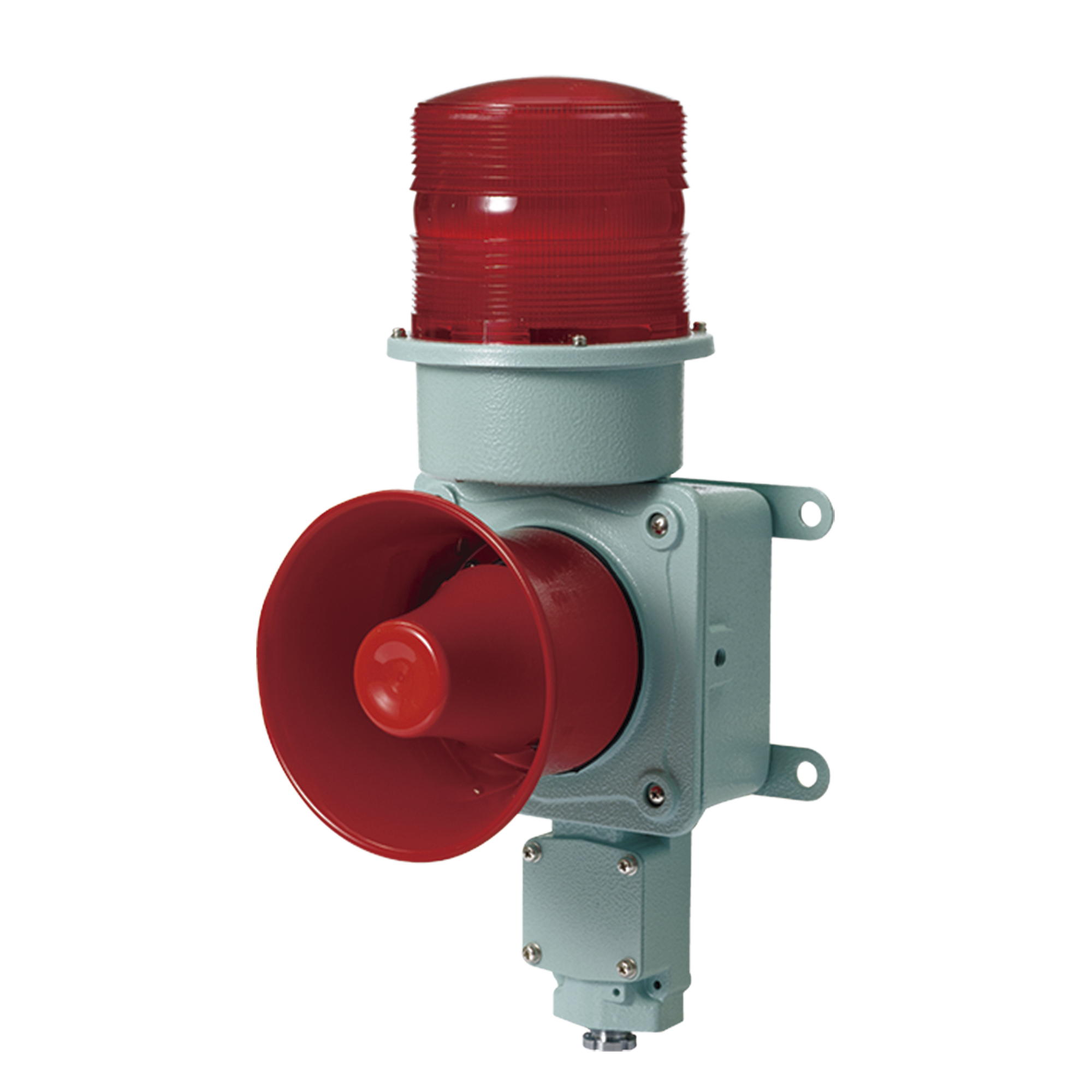 CombinaciÃ³n de baliza LED color roja con sirena electrÃ³nica para aplicaciones de la industria pesada  mÃ¡x.120 dB a 120 VCA