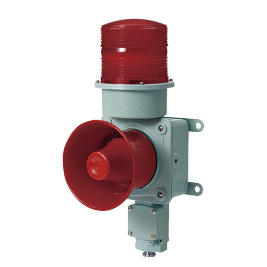 CombinaciÃ³n de baliza LED color roja con sirena electrÃ³nica para aplicaciones de la industria pesada  mÃ¡x.120 dB a 24 VCD