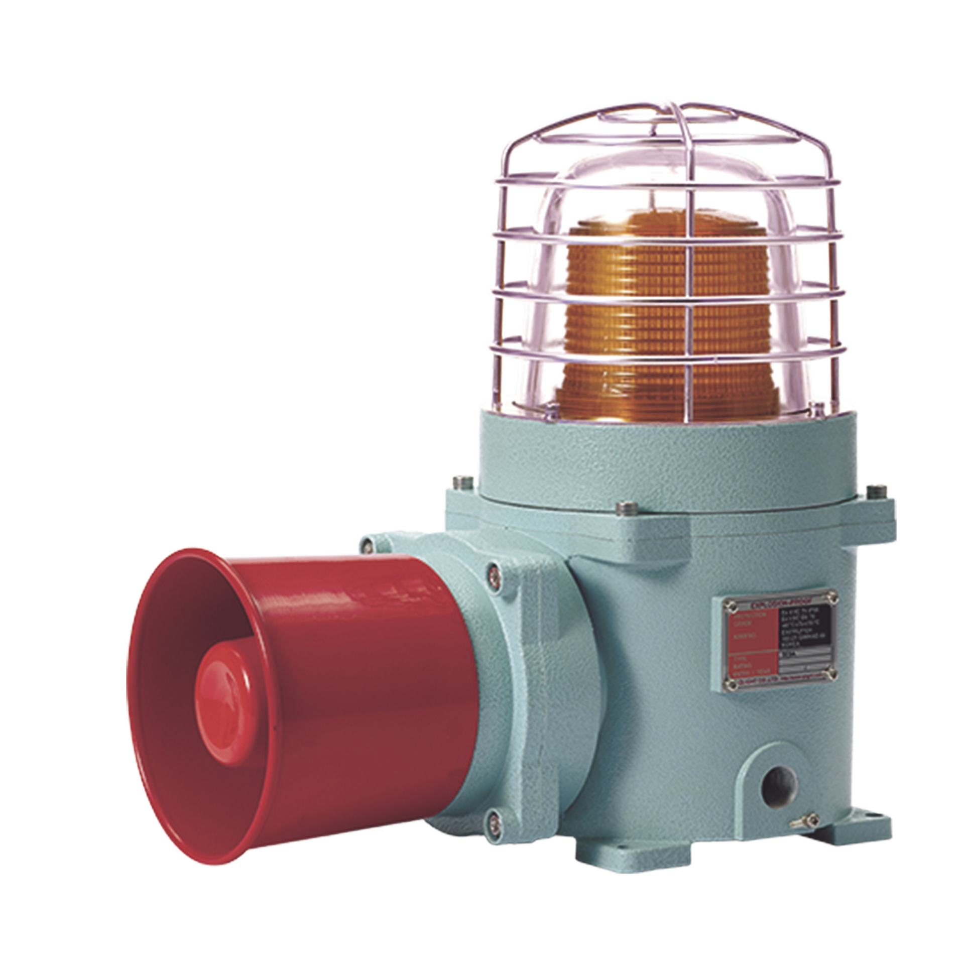 CombinaciÃ³n de baliza LED color Ãmbar con patrÃ³n fijo y flasheante con sirena electrÃ³nica, mÃ¡x. 118 dB para zonas peligrosas a 120 VCA