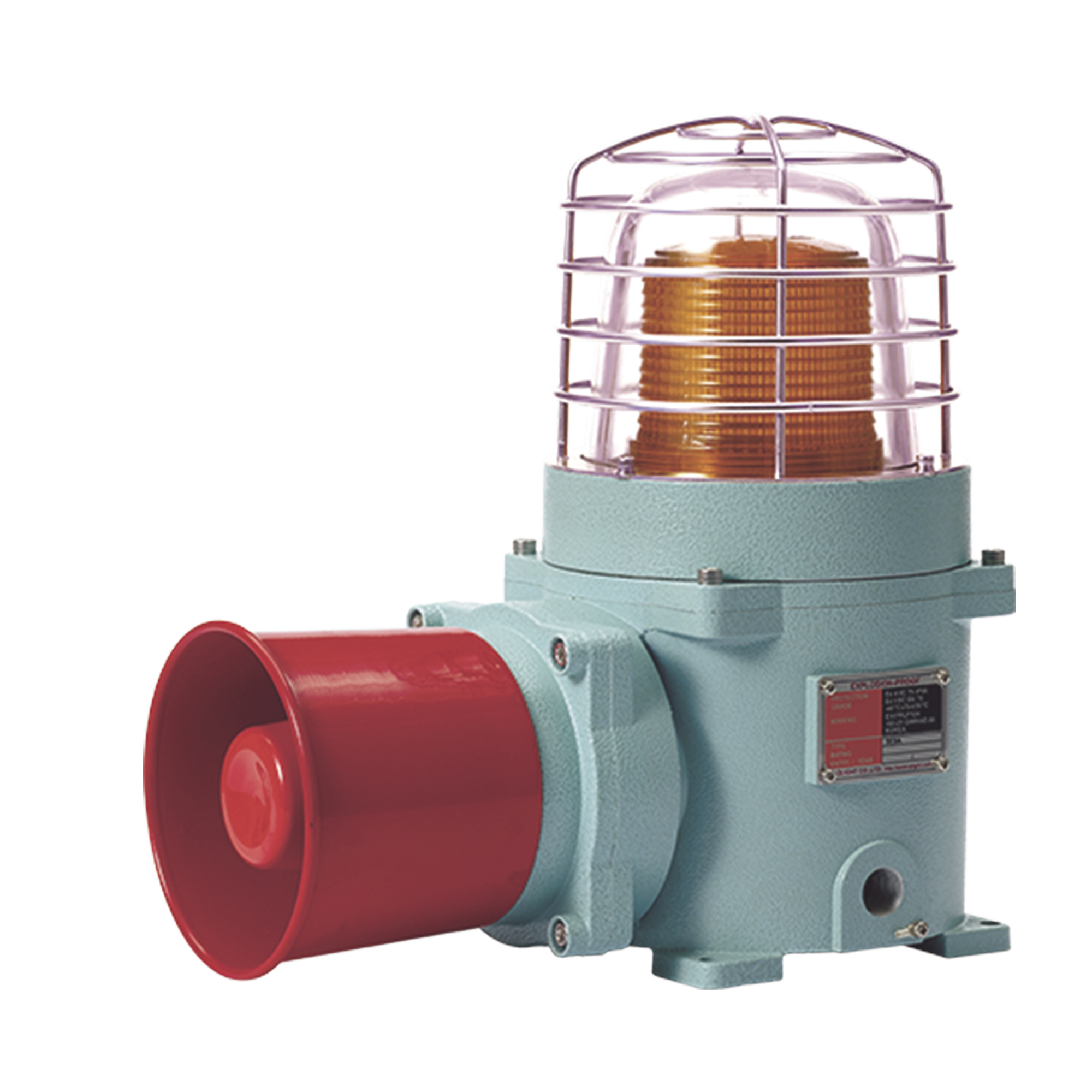 CombinaciÃ³n de baliza LED color Ãmbar con patrÃ³n fijo y flasheante con sirena electrÃ³nica, mÃ¡x. 118 dB para zonas peligrosas a 120 VCA