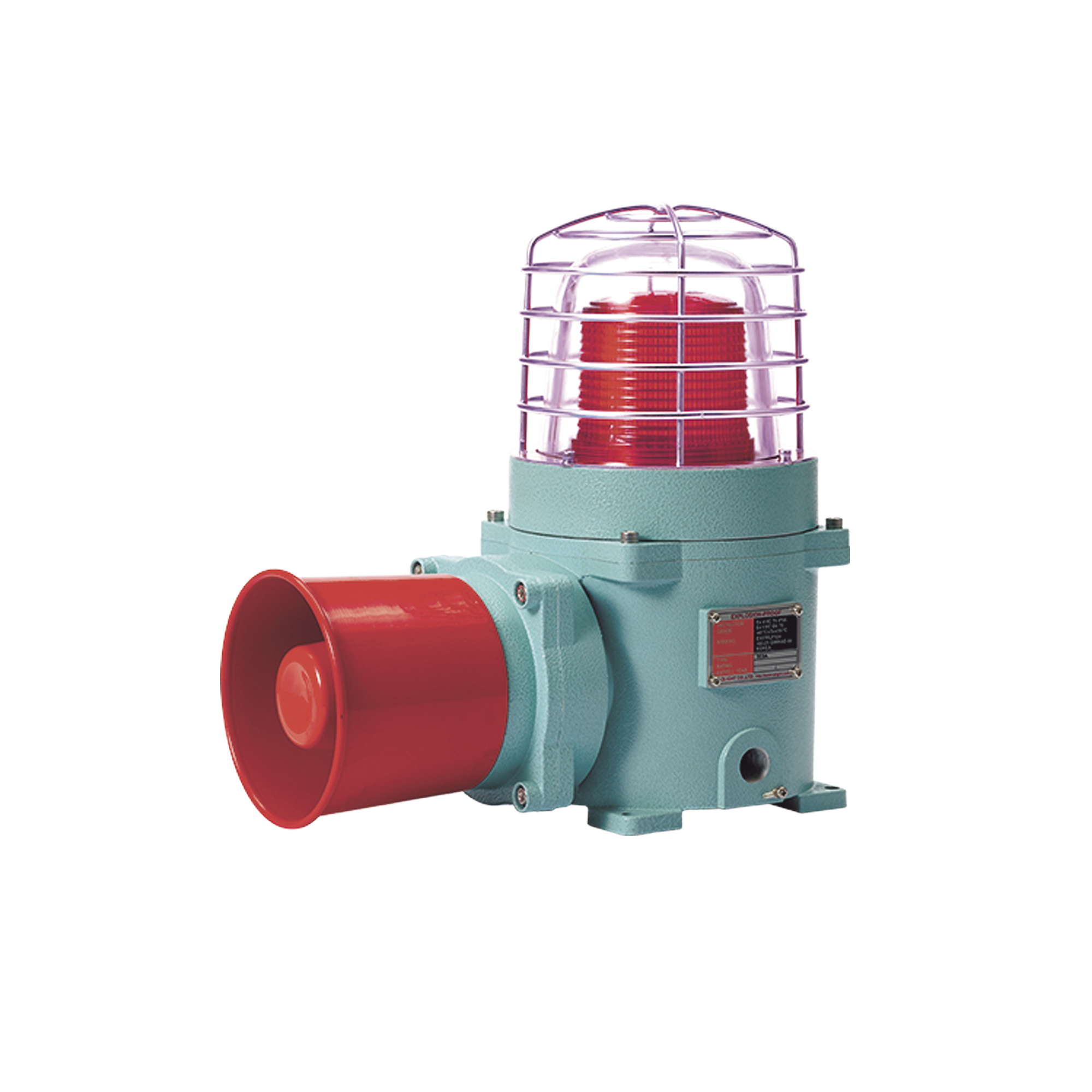 CombinaciÃ³n de baliza LED color Rojo con patrÃ³n fijo y flasheante con sirena electrÃ³nica, mÃ¡x. 118 dB para zonas peligrosas a 120 VCA