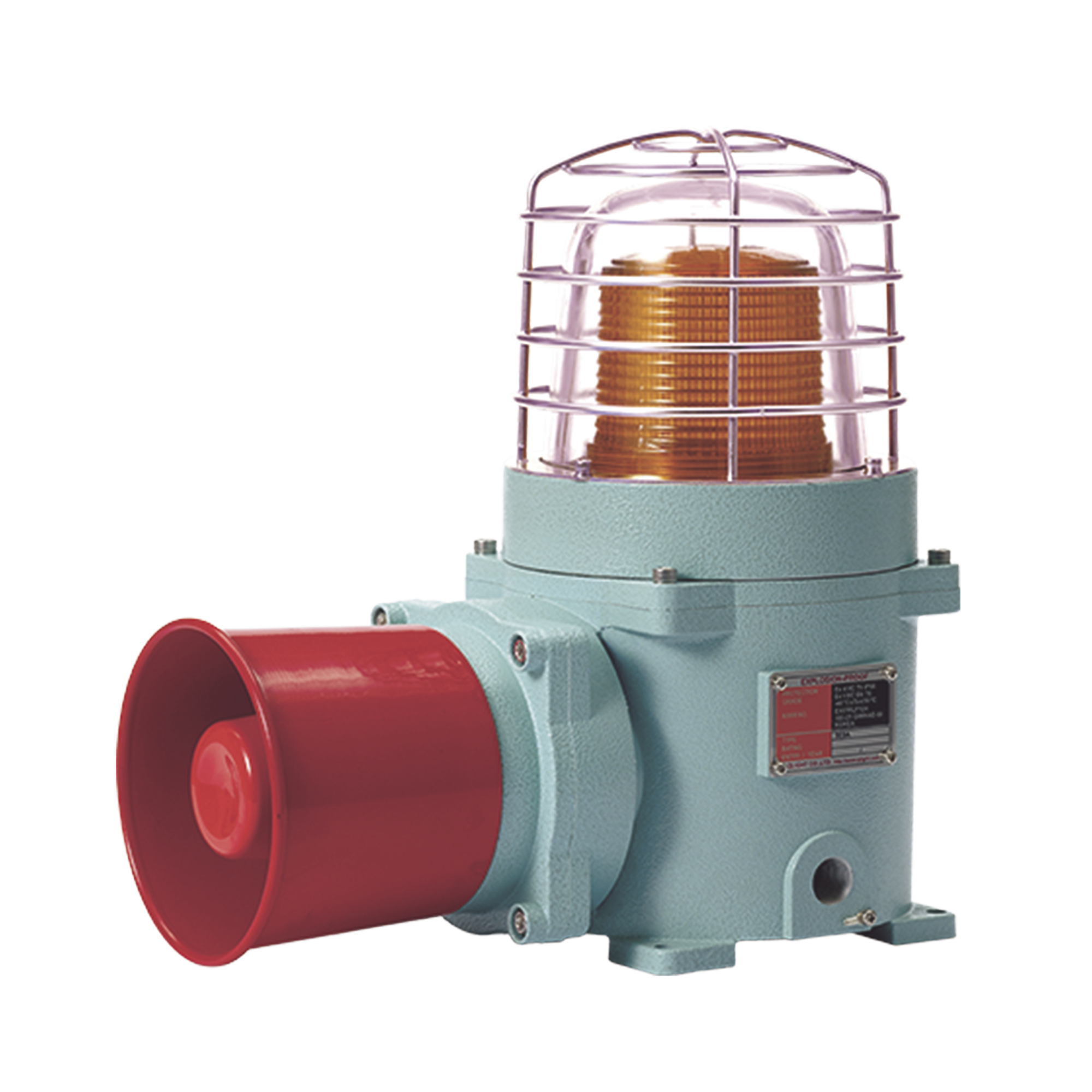 CombinaciÃ³n de baliza LED color Ãmbar con patrÃ³n fijo y flasheante con sirena electrÃ³nica, mÃ¡x. 118 dB para zonas peligrosas a 24 VCD