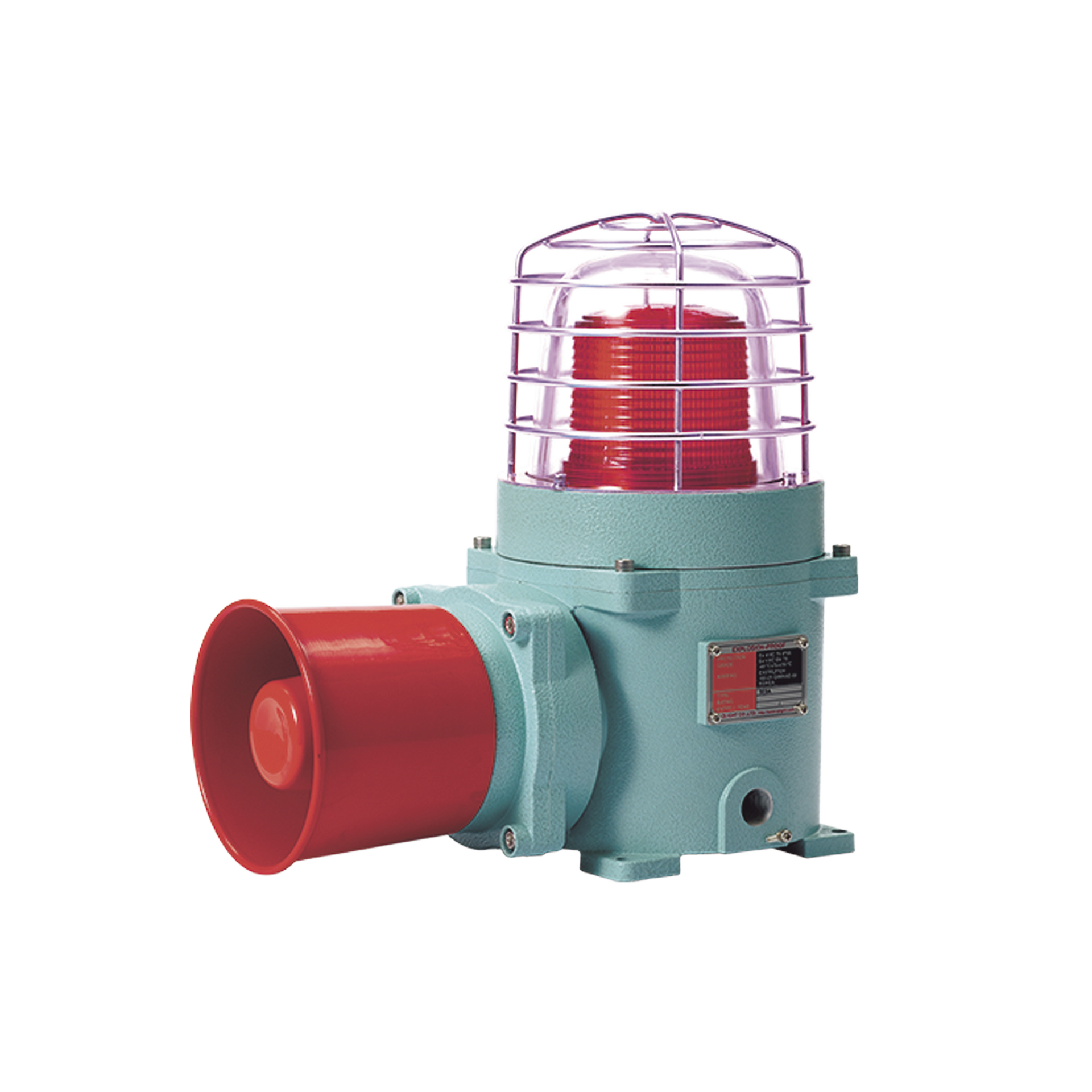 CombinaciÃ³n de baliza LED color Rojo con patrÃ³n fijo y flasheante con sirena electrÃ³nica, mÃ¡x. 118 dB para zonas peligrosas A 24 VCD