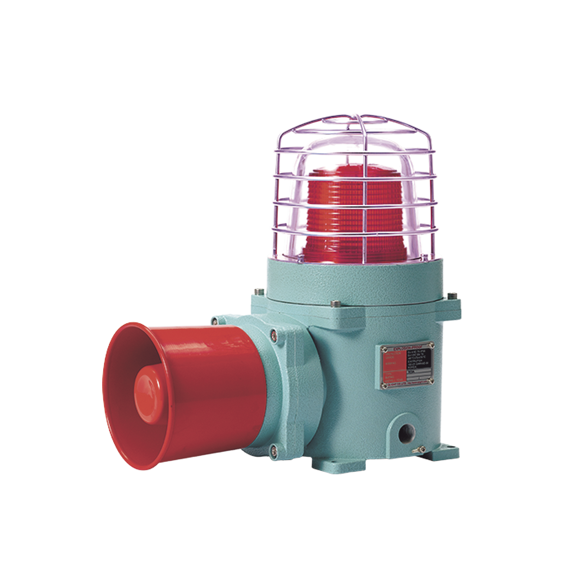 CombinaciÃ³n de baliza LED color Rojo con patrÃ³n fijo y flasheante con sirena electrÃ³nica, mÃ¡x. 118 dB para zonas peligrosas A 24 VCD