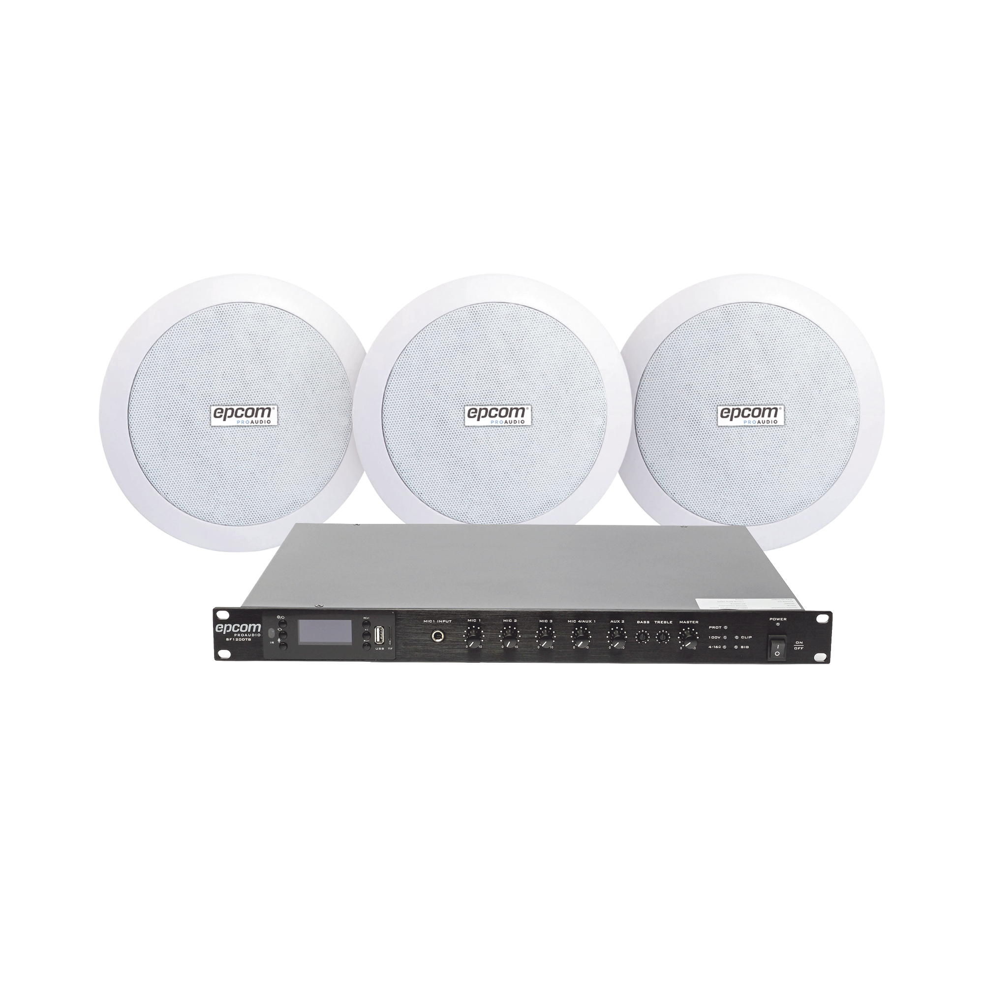 KIT de Amplificador de 120W para Rack SF120DTB | 3 Altavoces de Plafón de 5.5in SF-206P | 3.75 - 30W | Sistema 70/100V