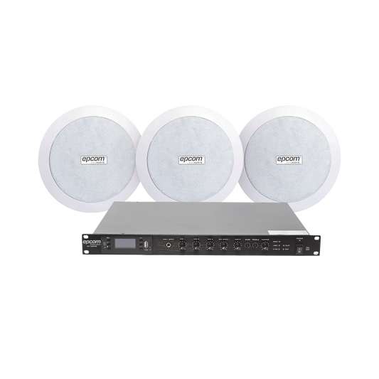 KIT de Amplificador de 120W para Rack SF120DTB | 3 Altavoces de Plafón de 5.5in SF-206P | 3.75 - 30W | Sistema 70/100V