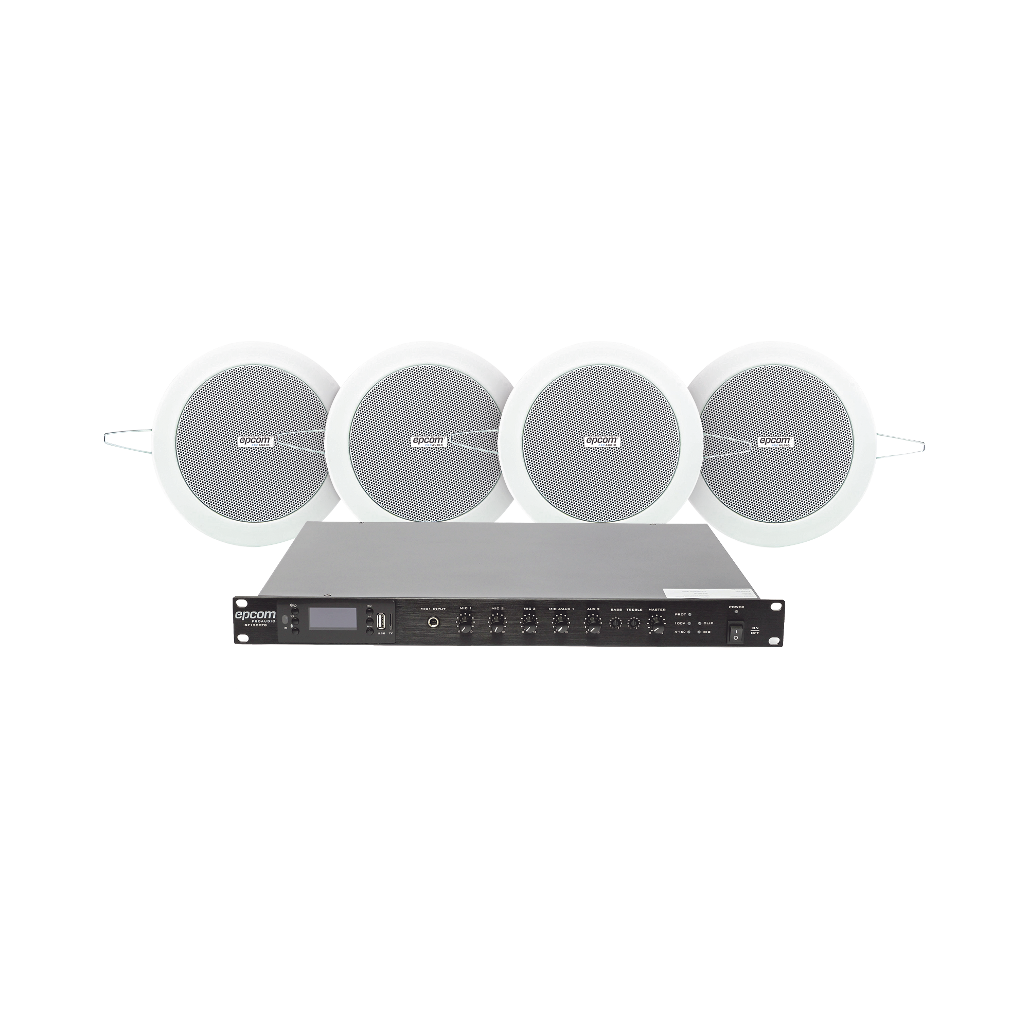 KIT de Amplificador de 120W para Escritorio | 4 Altavoces de Plafón de 4in | 3 - 6W | Sistema 70/100V