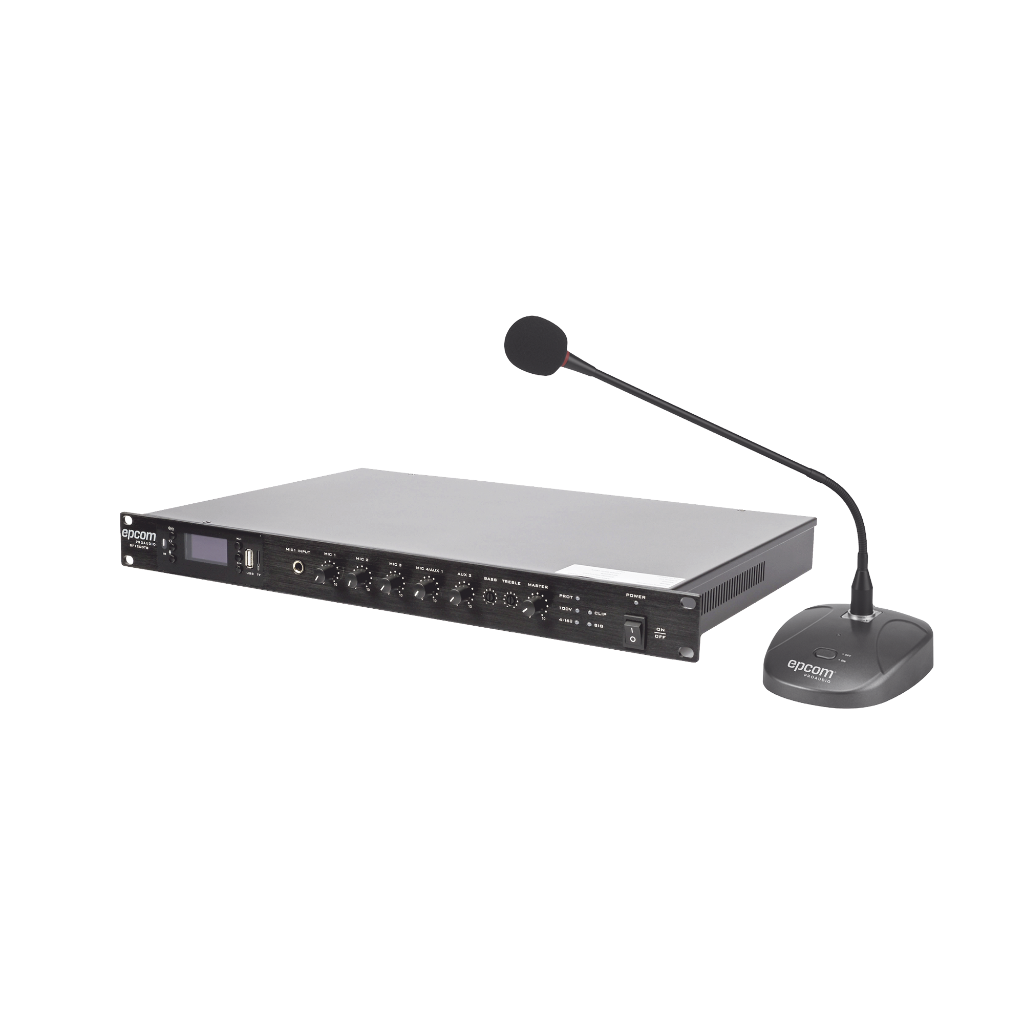 KIT de Amplificador de 120W Modelo SF120DTB | más Micrófono de Escritorio Modelo SF621A