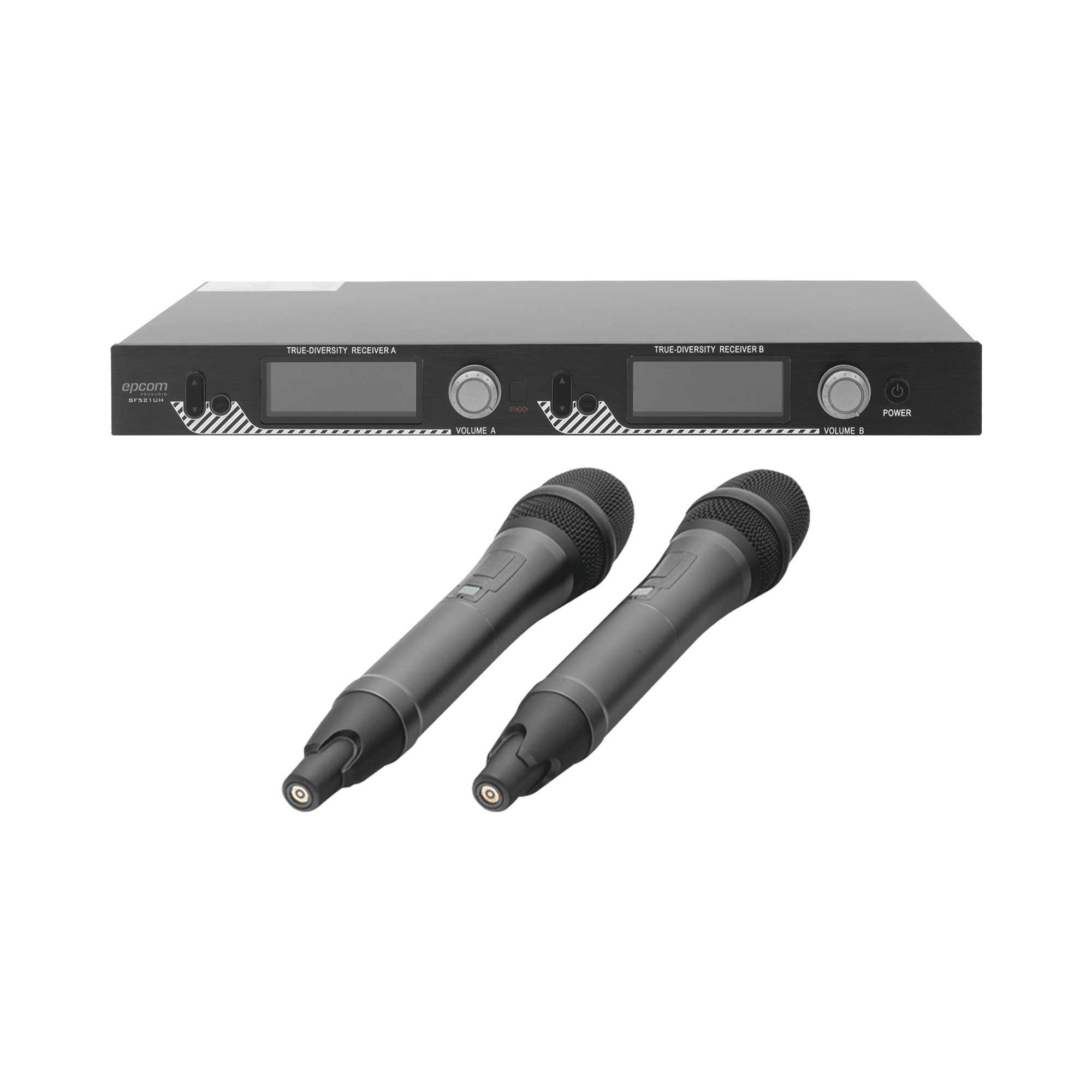Kit de Microfonía inalámbrico | 2 Micrófonos de mano | Receptor UHF | Pantalla LCD | 200 Canales | Gran cobertura