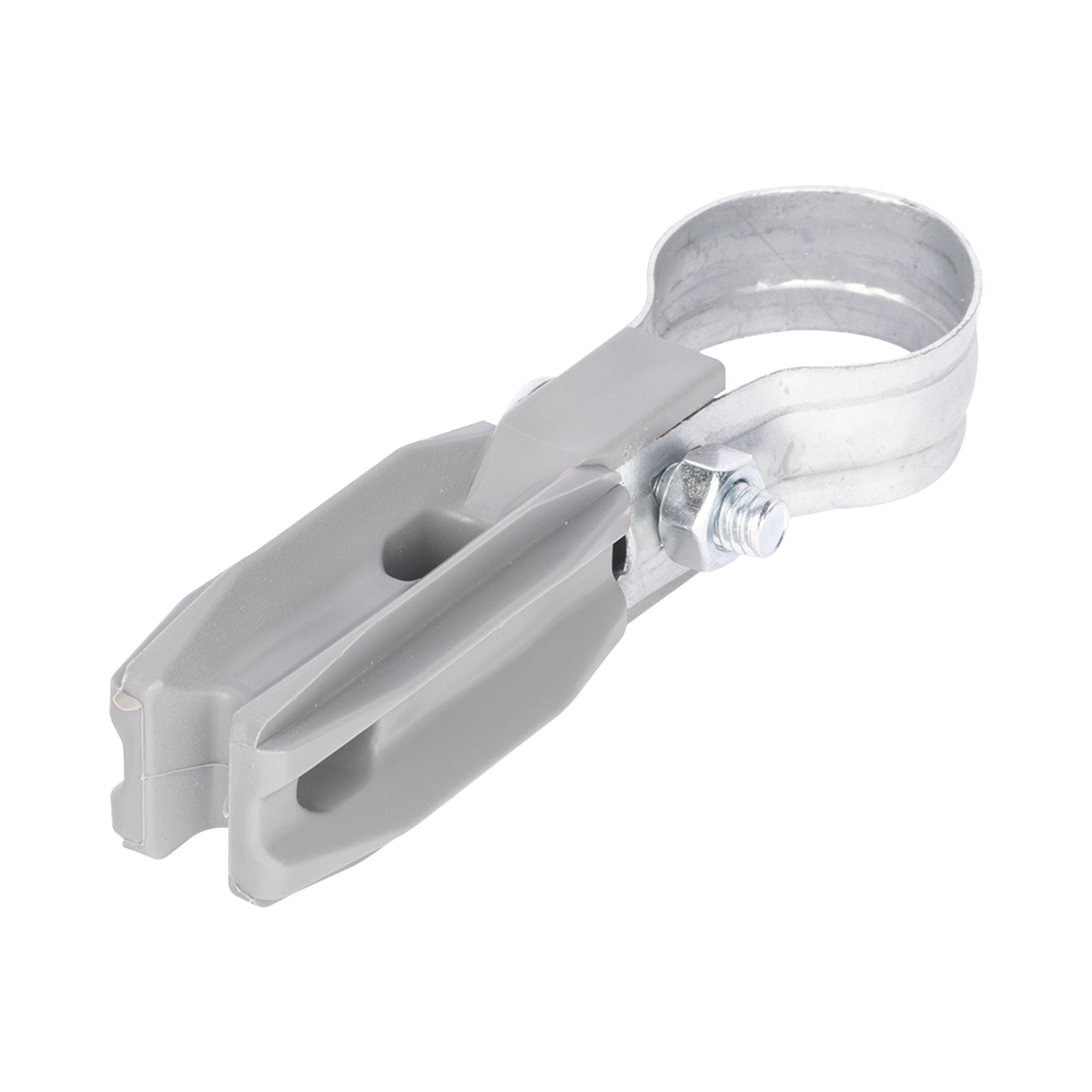 Aislador de paso o esquina de color GRIS con abrazadera incluida de 1 Pulgada para uso en poste cerco elÃ©ctrico