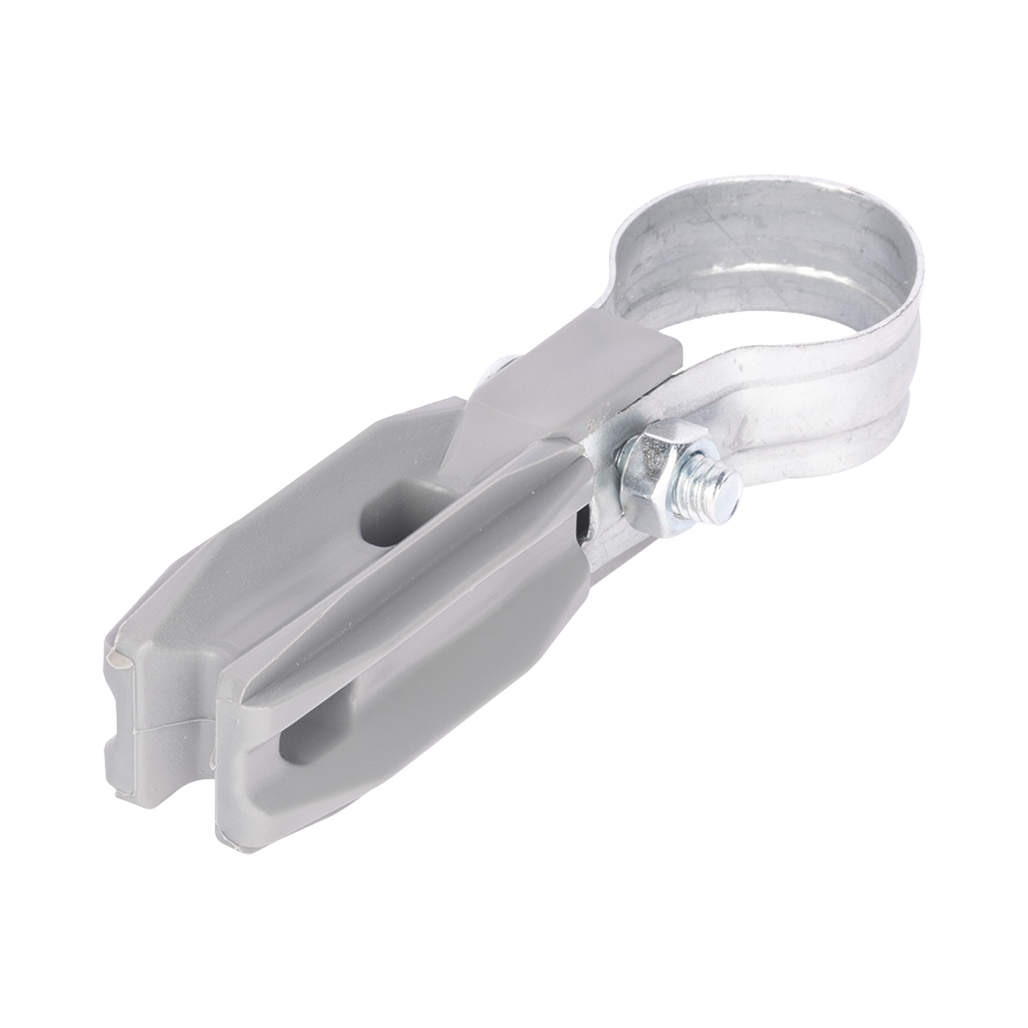 Aislador de paso o esquina de color GRIS con abrazadera incluida de 1 Pulgada para uso en poste cerco elÃ©ctrico