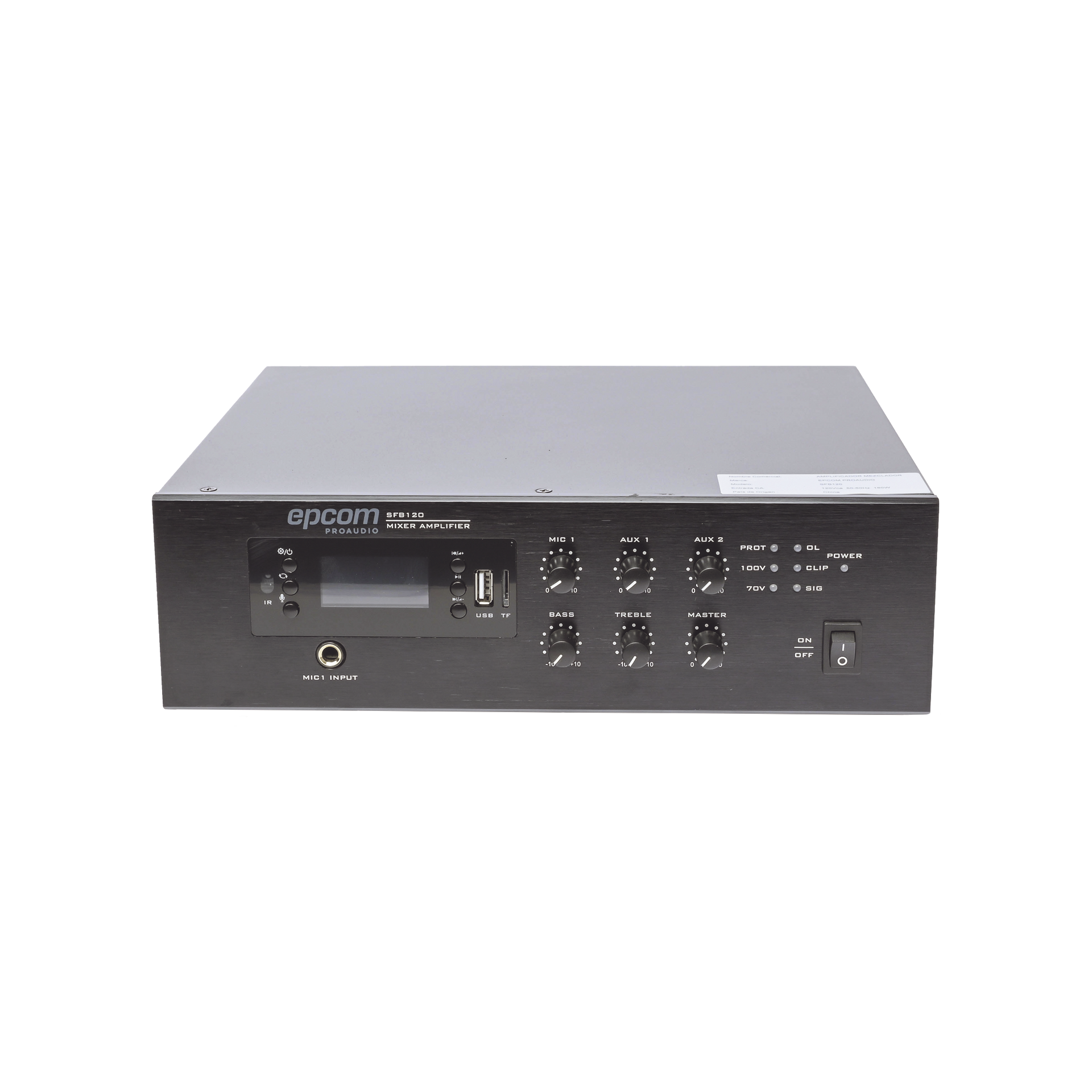 Mini Amplificador de Audio Mezclador | 120W RMS | Sistema 70/100V | MP3 | Tuner | Bluetooth | Musica ambiental y Voceo