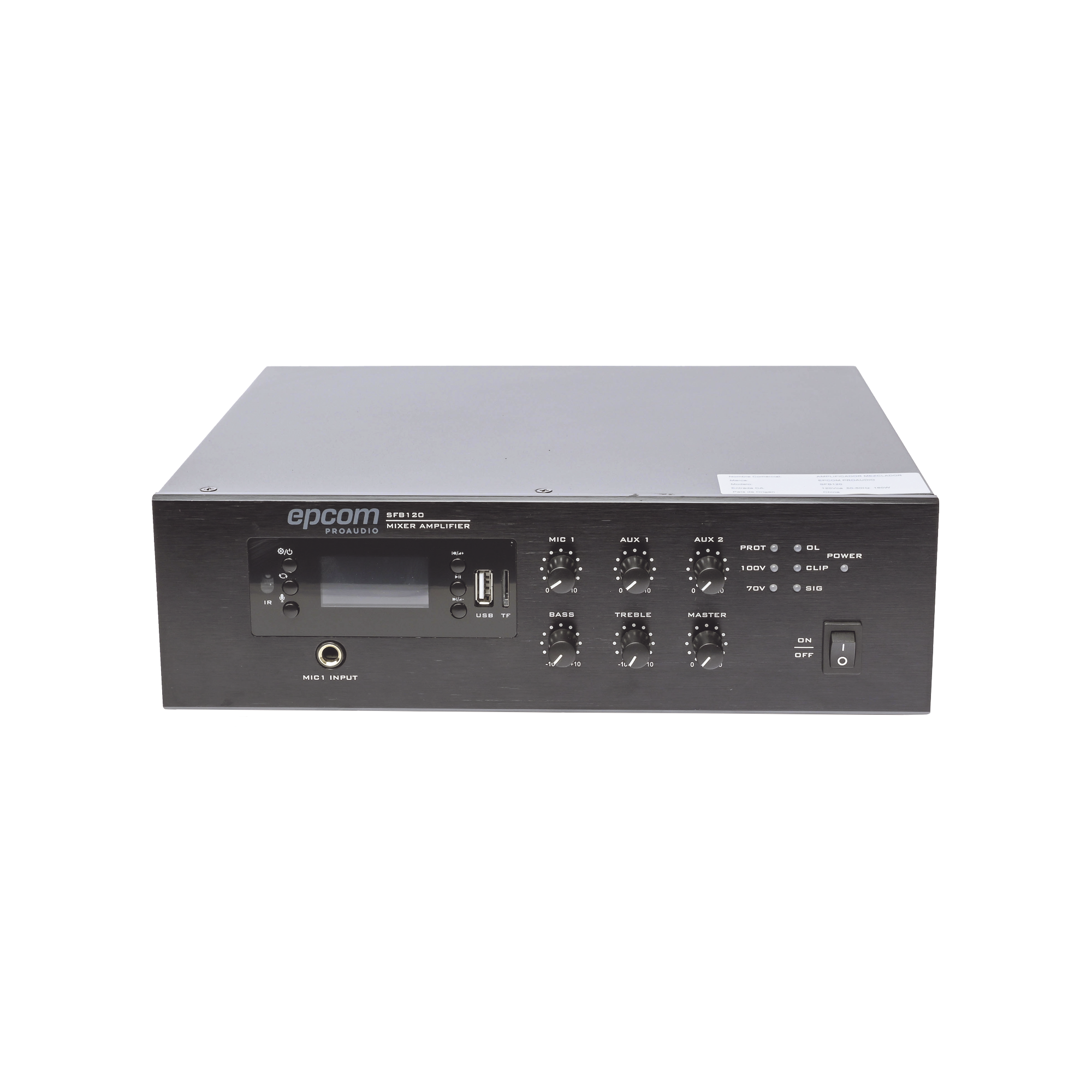 Mini Amplificador de Audio Mezclador | 120W RMS | Sistema 70/100V | MP3 | Tuner | Bluetooth | Musica ambiental y Voceo