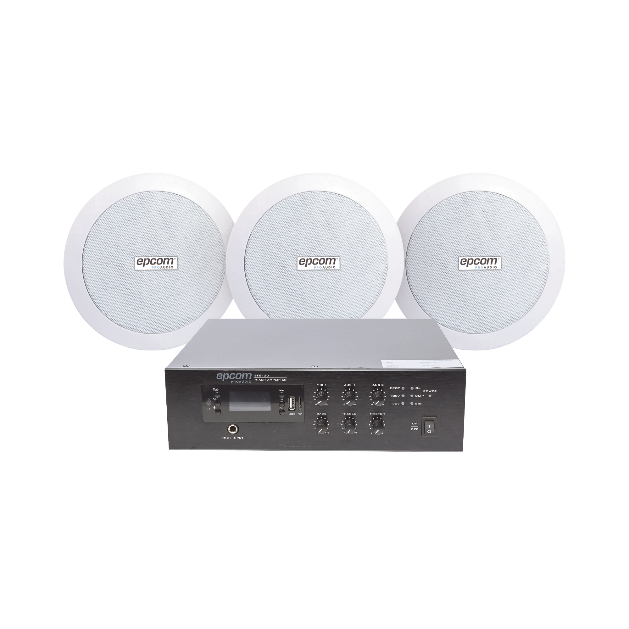 KIT de Amplificador de 120W para Escritorio | 3 Altavoces de Plafón de 5.5in | 3.75 - 30W | Sistema 70/100V