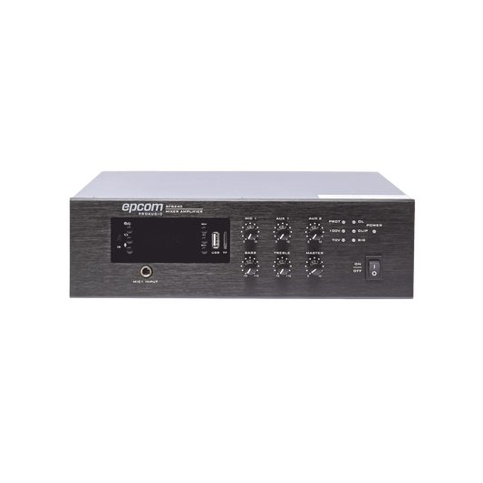 Mini Amplificador de Audio Mezclador | 240W RMS | Sistema 70/100V | MP3 | Tuner | Bluetooth | Musica ambiental y Voceo