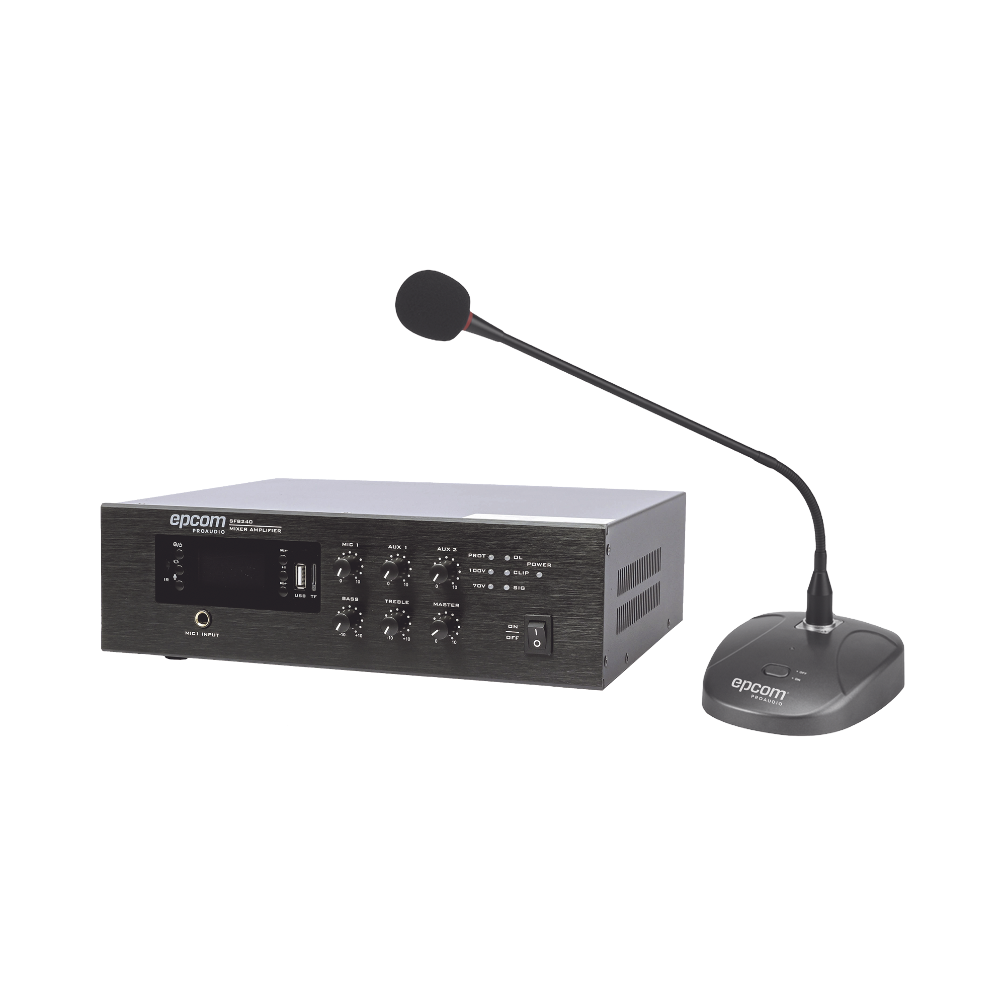 KIT de Amplificador de Audio de 240W Modelo SFB240 | más Micrófono de Escritorio Modelo SF621A