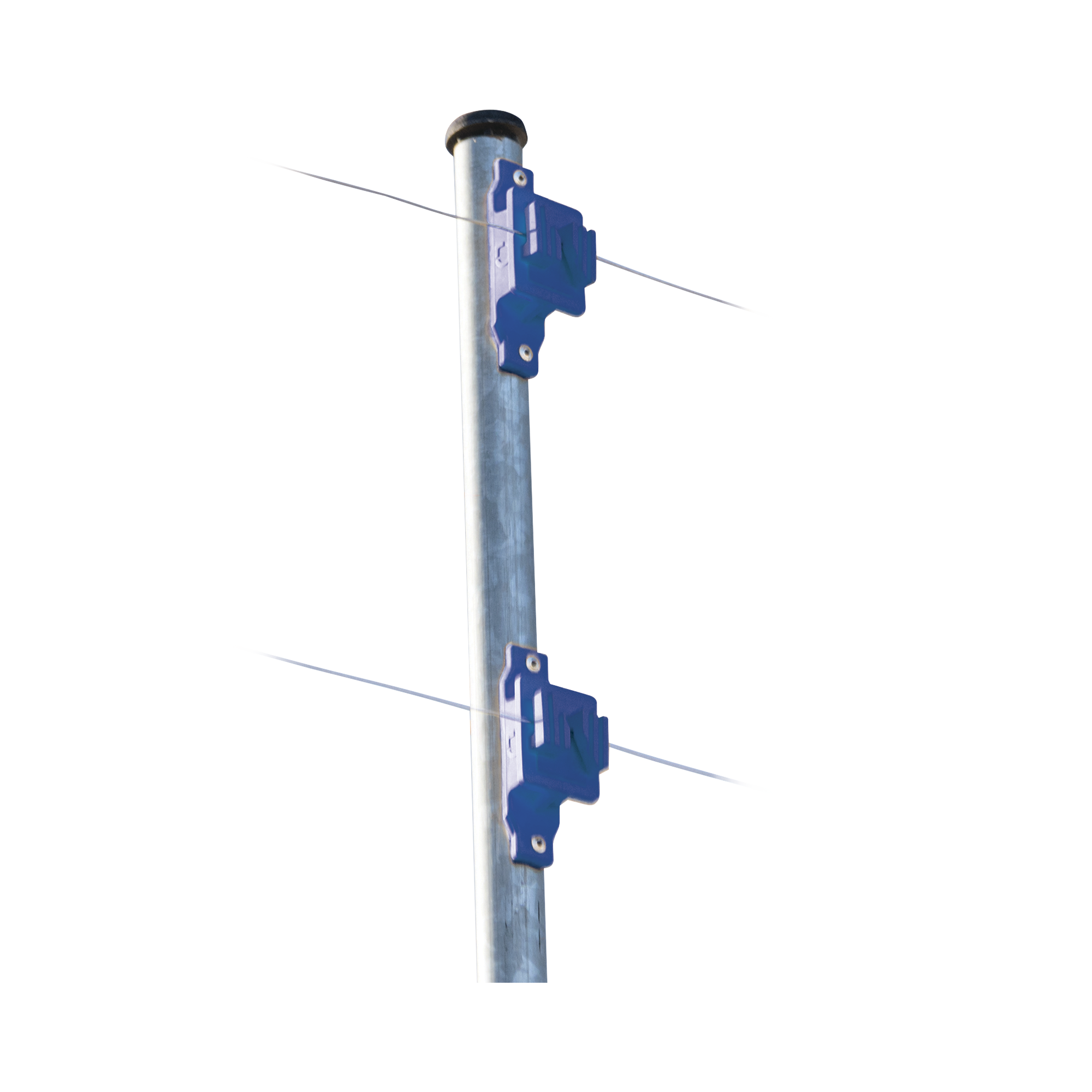 Aislador de Paso colo Azul reforzado para cercos elÃ©ctricos, resistente al clima extremoso