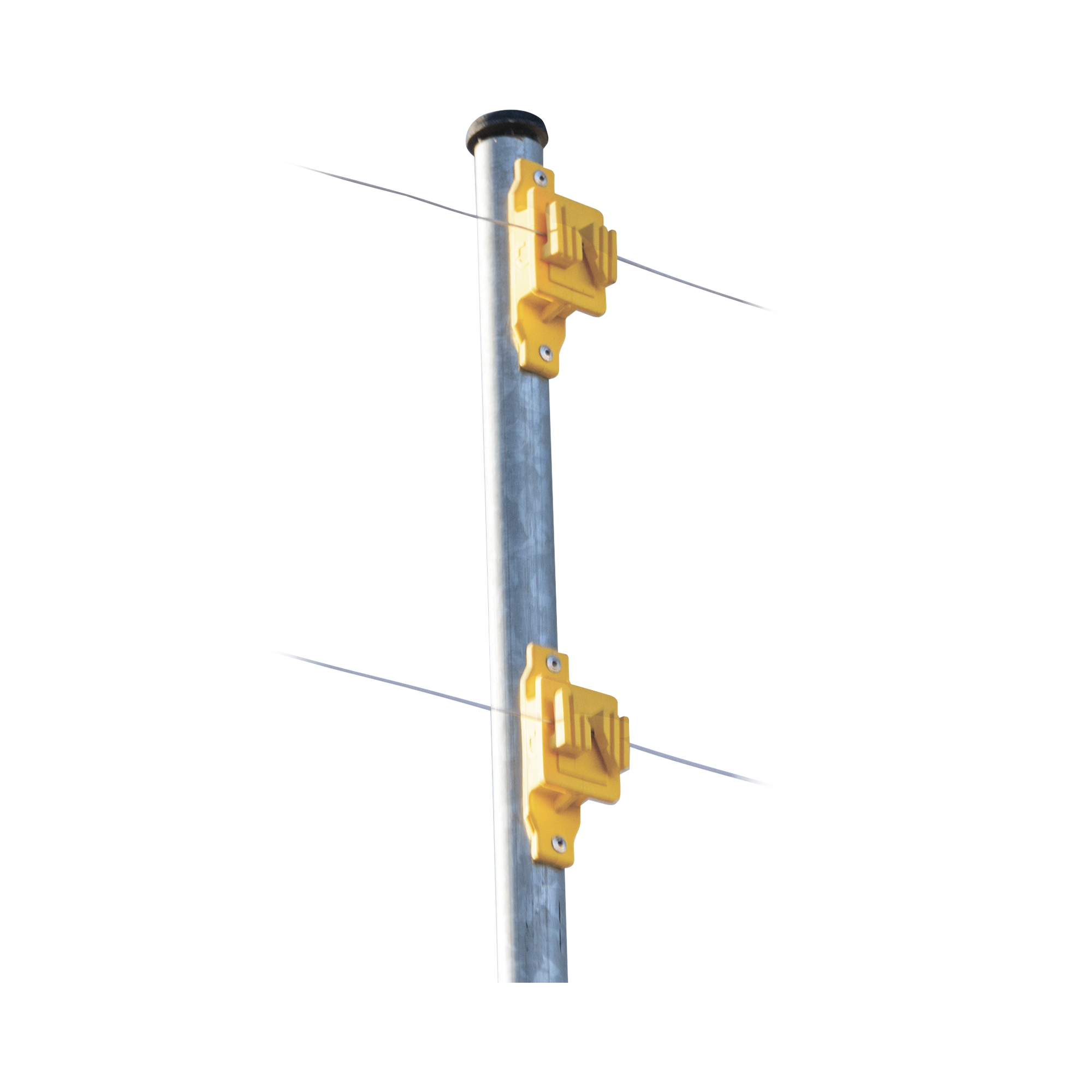 Aislador de Paso color Amarillo reforzado para cercos elÃ©ctricos, resistente al clima extremoso