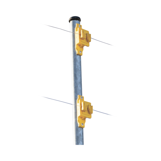 Aislador de Paso color Amarillo reforzado para cercos elÃ©ctricos, resistente al clima extremoso