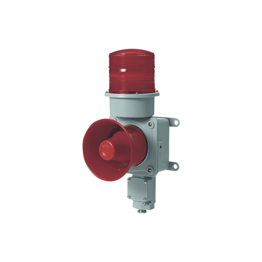 CombinaciÃ³n de baliza LED color roja con sirena electrÃ³nica para aplicaciones de la industria pesada  mÃ¡x.120 dB a 120 VCA