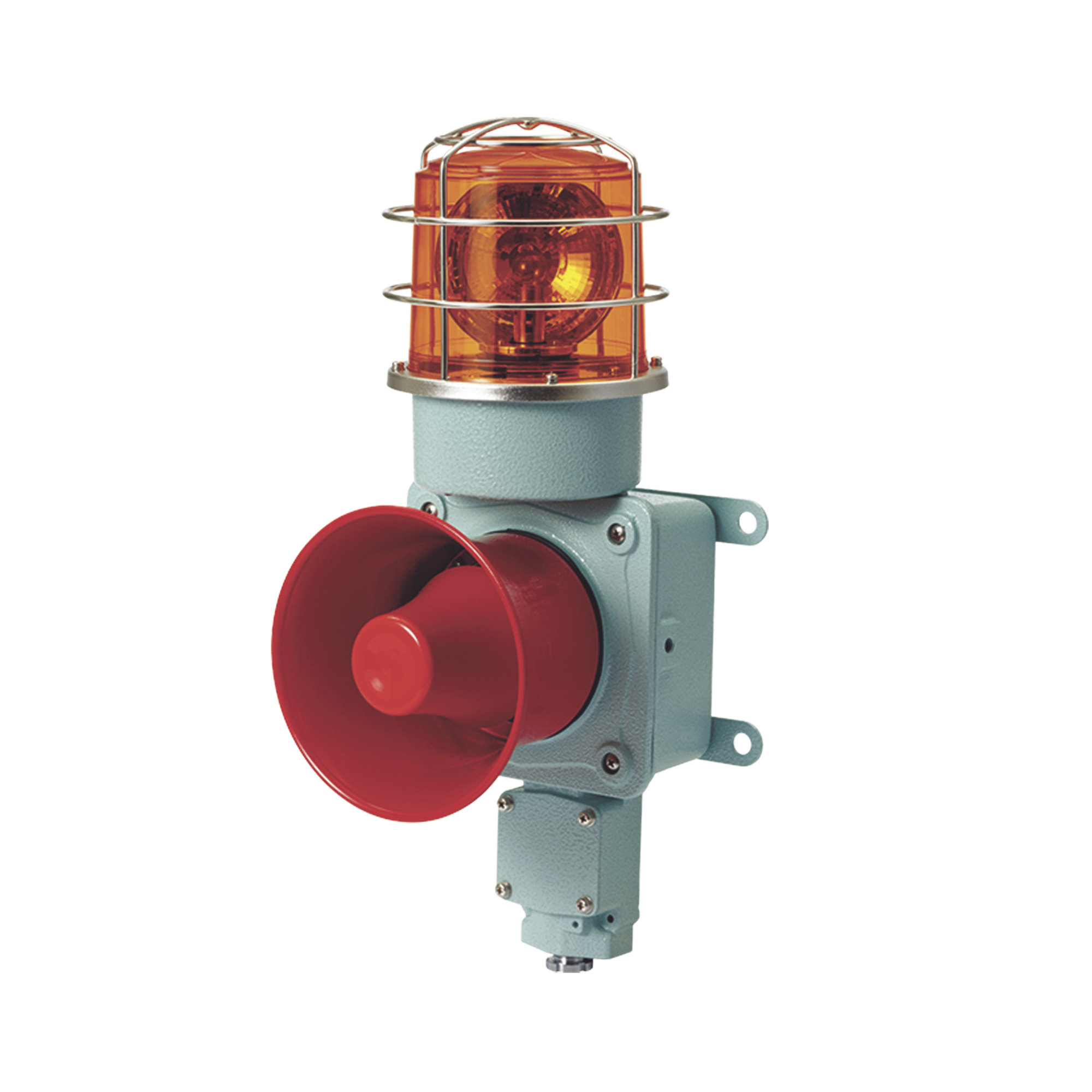 CombinaciÃ³n de luz de advertencia giratoria color Ãmbar con bocina elÃ©ctrica para aplicaciones de la industria a 24 VCD, mÃ¡x. 120 dB (No Incluye guarda)