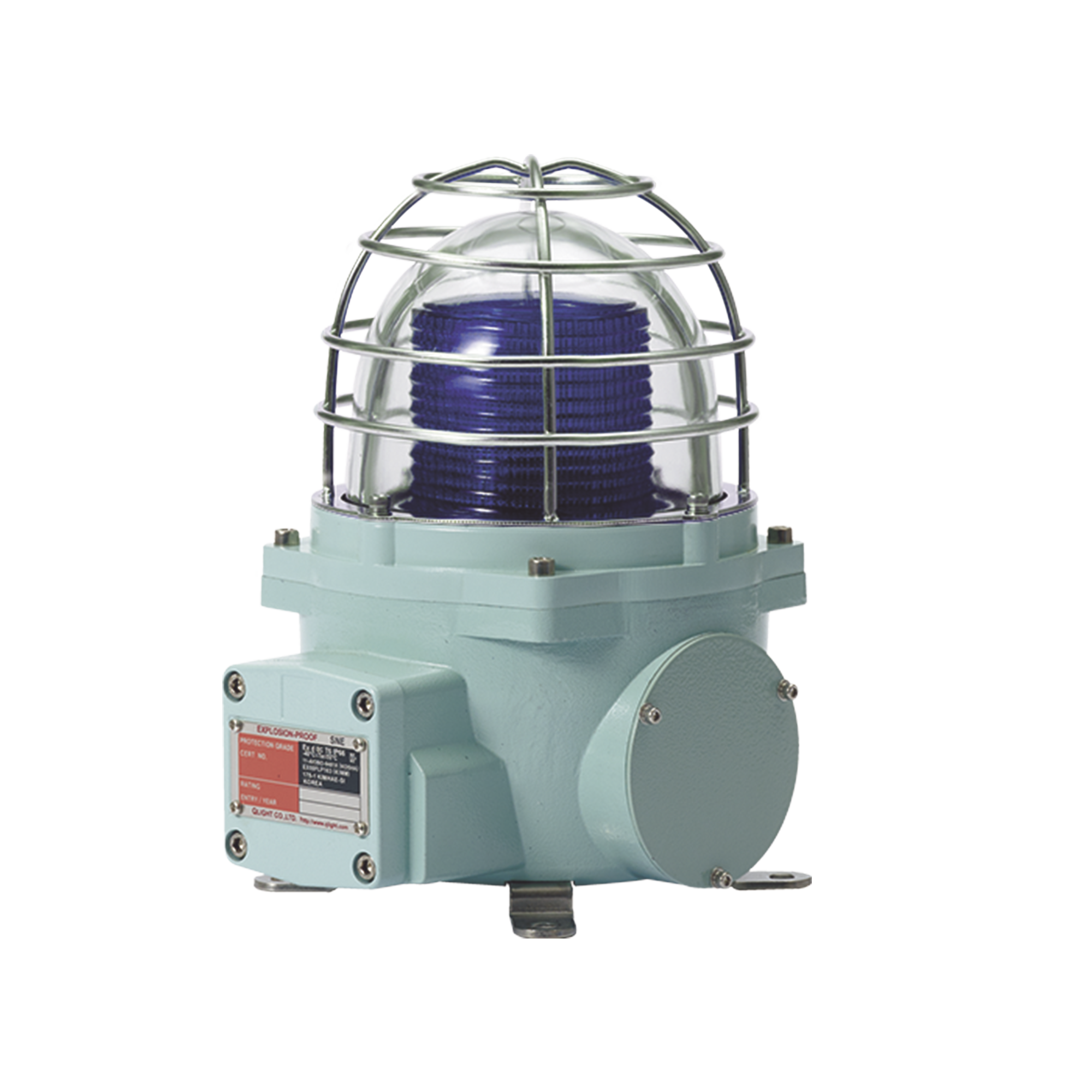 Baliza con luz LED color Azul con patrÃ³n de destello fijo o flasheante, ideal para zonas y Ã¡reas peligrosas, opera en un rango de 12-24 VCD