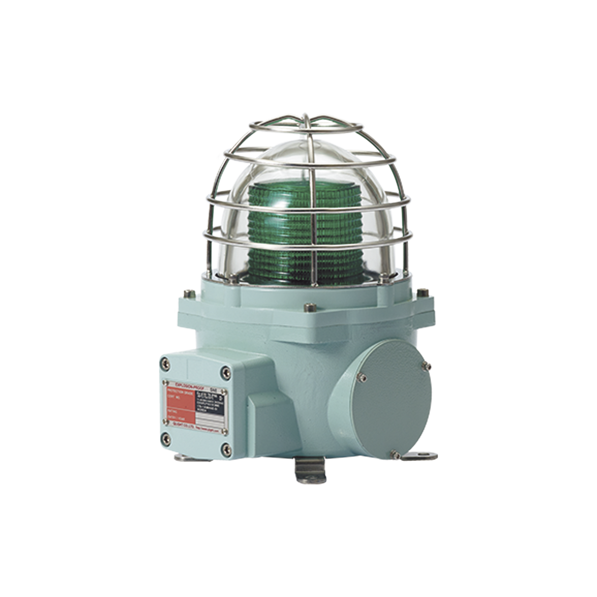 Baliza con luz LED color Verde con patrÃ³n de destello fijo o flasheante, ideal para zonas y Ã¡reas peligrosas, opera en un rango de 12-24 VCD