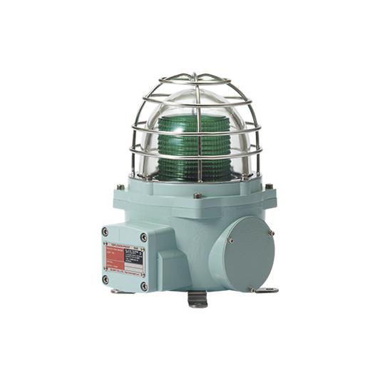 Baliza con luz LED color Verde con patrÃ³n de destello fijo o flasheante, ideal para zonas y Ã¡reas peligrosas, opera en un rango de 12-24 VCD