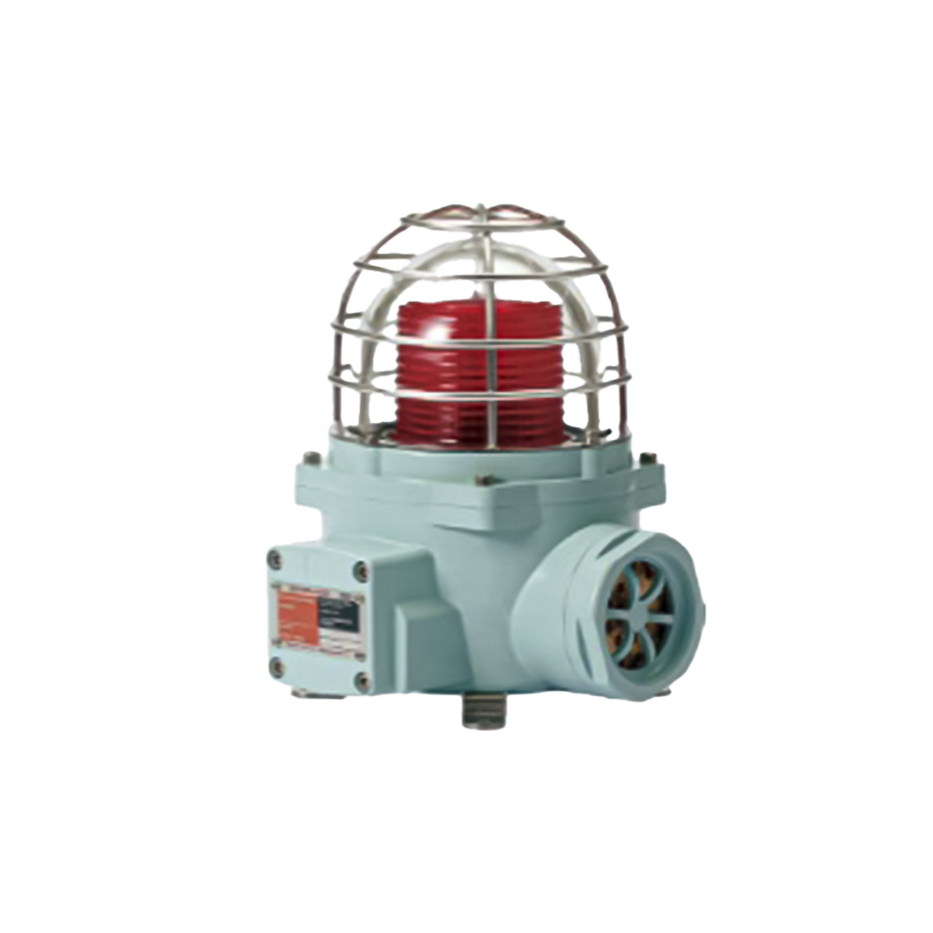 Luz LED color Rojo de advertencia con patrÃ³n de destello flasheante/fijo para zonas peligrosas con buzzer incluido a 105 dB. de 24 VCD