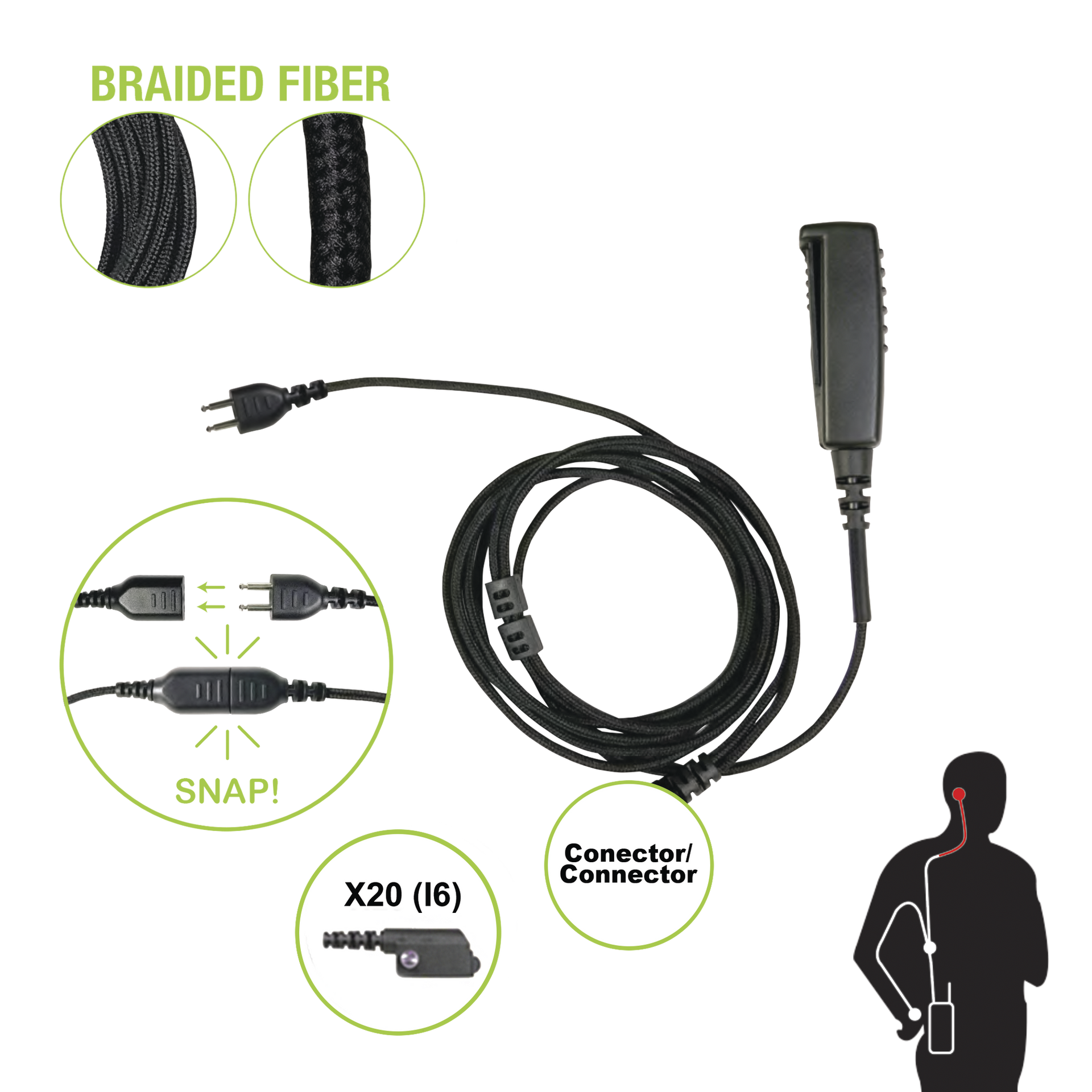 Cable para MicrÃ³fono audÃ­fono SNAP intercambiable con conector para Radios Icom IC-F3216/4261DS/DT, IC-F52D/62D, IC-F3400/4400DS/DT