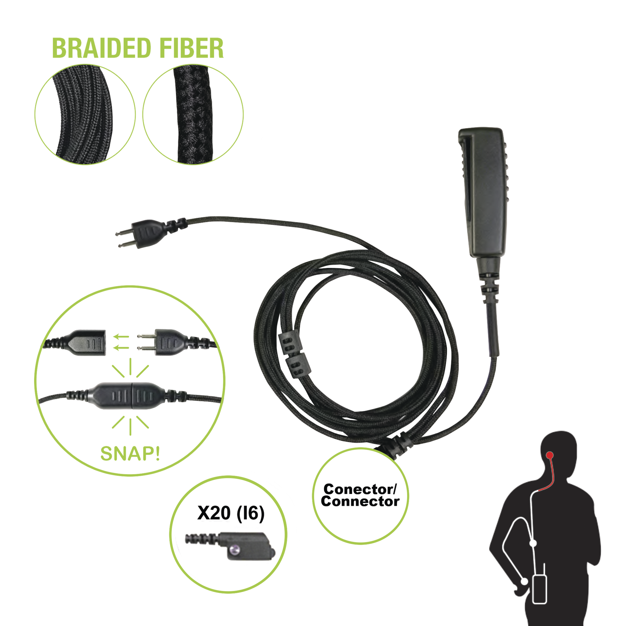 Cable para MicrÃ³fono audÃ­fono SNAP intercambiable con conector para Radios Icom IC-F3216/4261DS/DT, IC-F52D/62D, IC-F3400/4400DS/DT