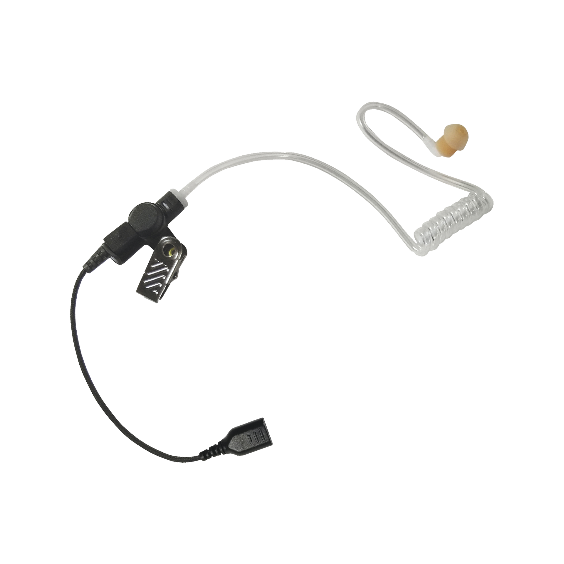 Auricular de tubo acÃºstico transparente con cable de fibra tranzada con conector SNAP tipo MIRAGE. Requiere micrÃ³fono de solapa de 1 o 2 hilos de la Serie SNAP.