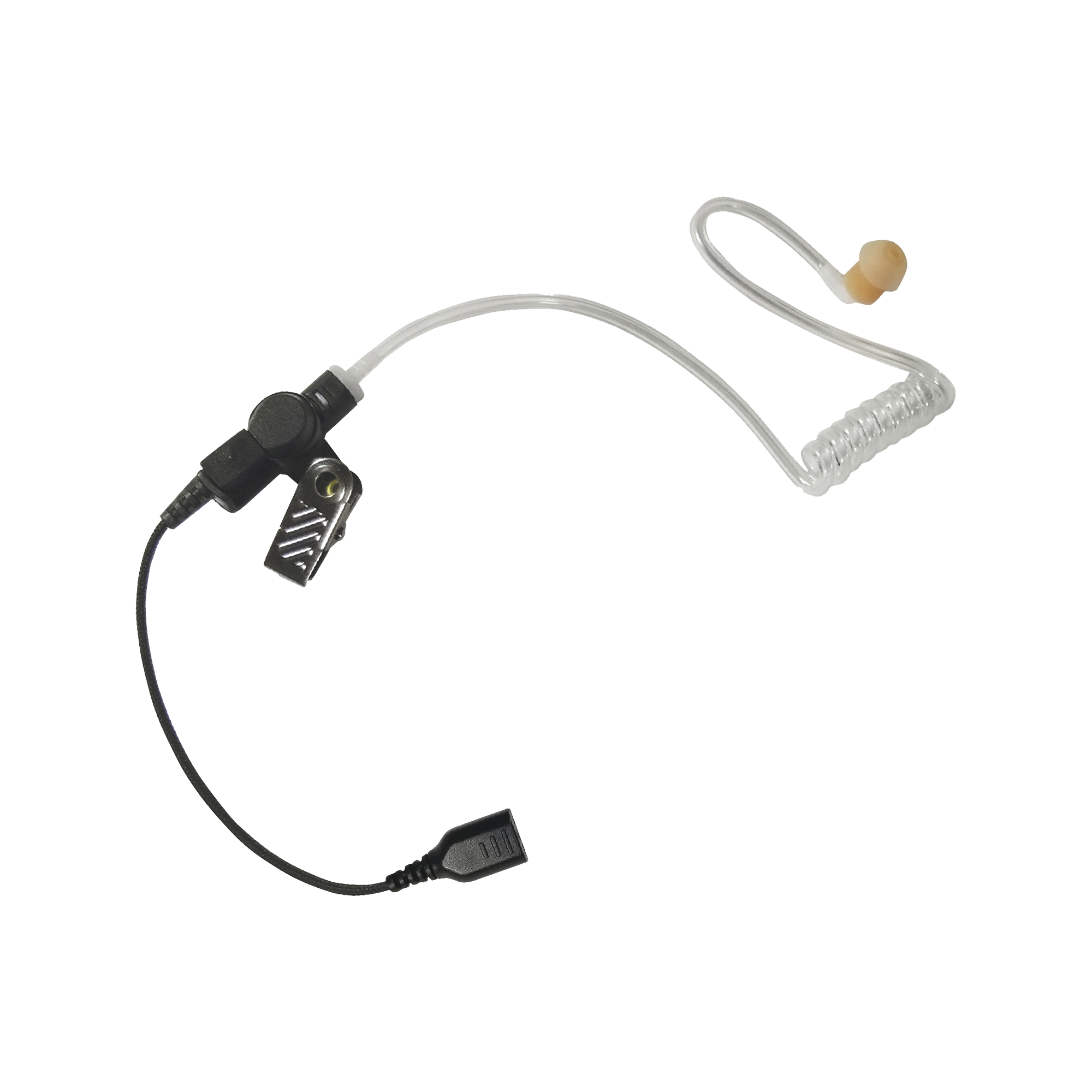 Auricular de tubo acÃºstico transparente con cable de fibra tranzada con conector SNAP tipo MIRAGE. Requiere micrÃ³fono de solapa de 1 o 2 hilos de la Serie SNAP.
