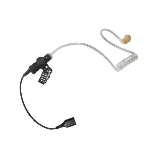 Auricular de tubo acÃºstico transparente con cable de fibra tranzada con conector SNAP tipo MIRAGE. Requiere micrÃ³fono de solapa de 1 o 2 hilos de la Serie SNAP.